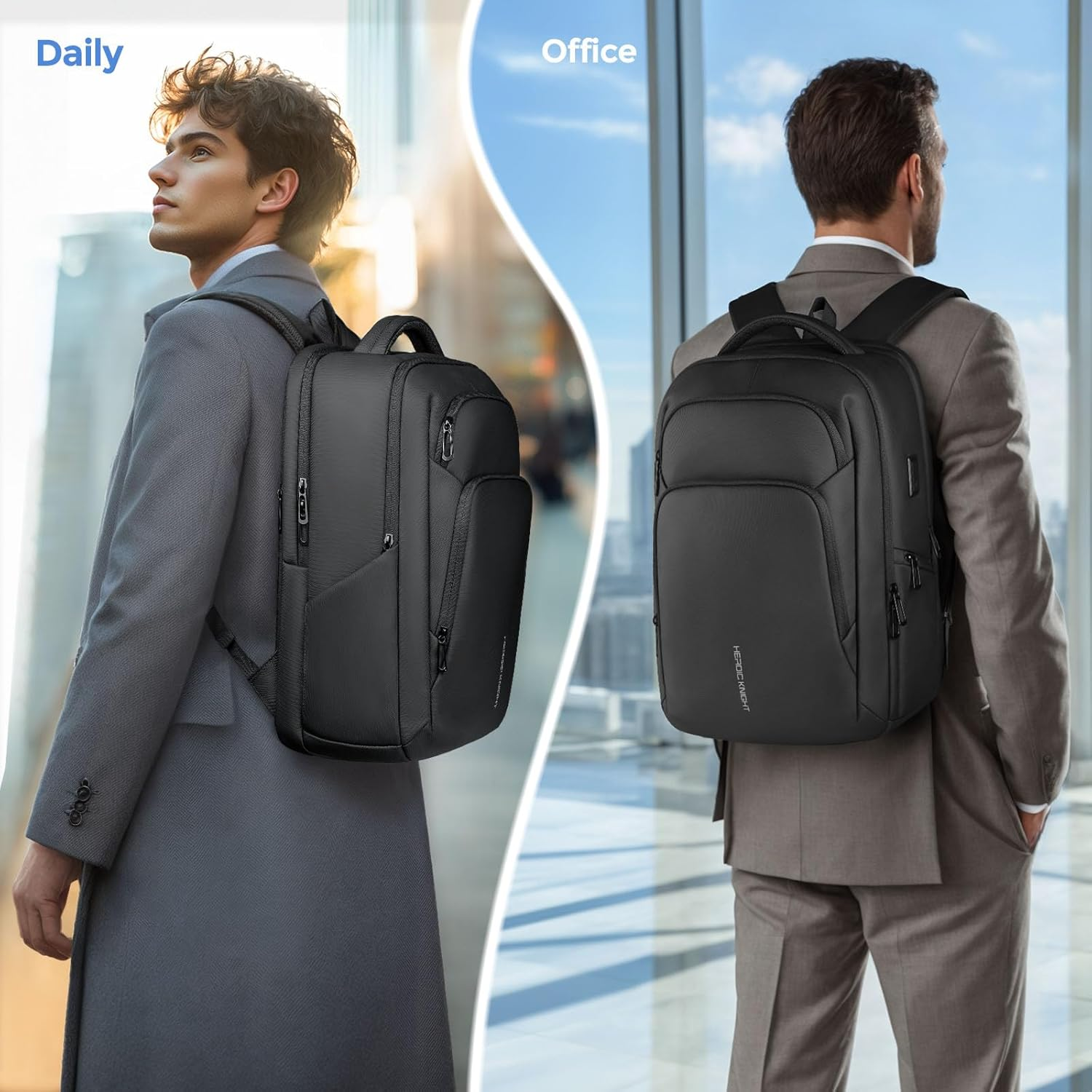 17.3 Inch Laptop Backpack for Travel Work Office College, 30L Water Resistant Casual Daypack, Lightweight Computer Backpack for Men Women, Business Laptop Bag with USB Charging Port - Black image number 4