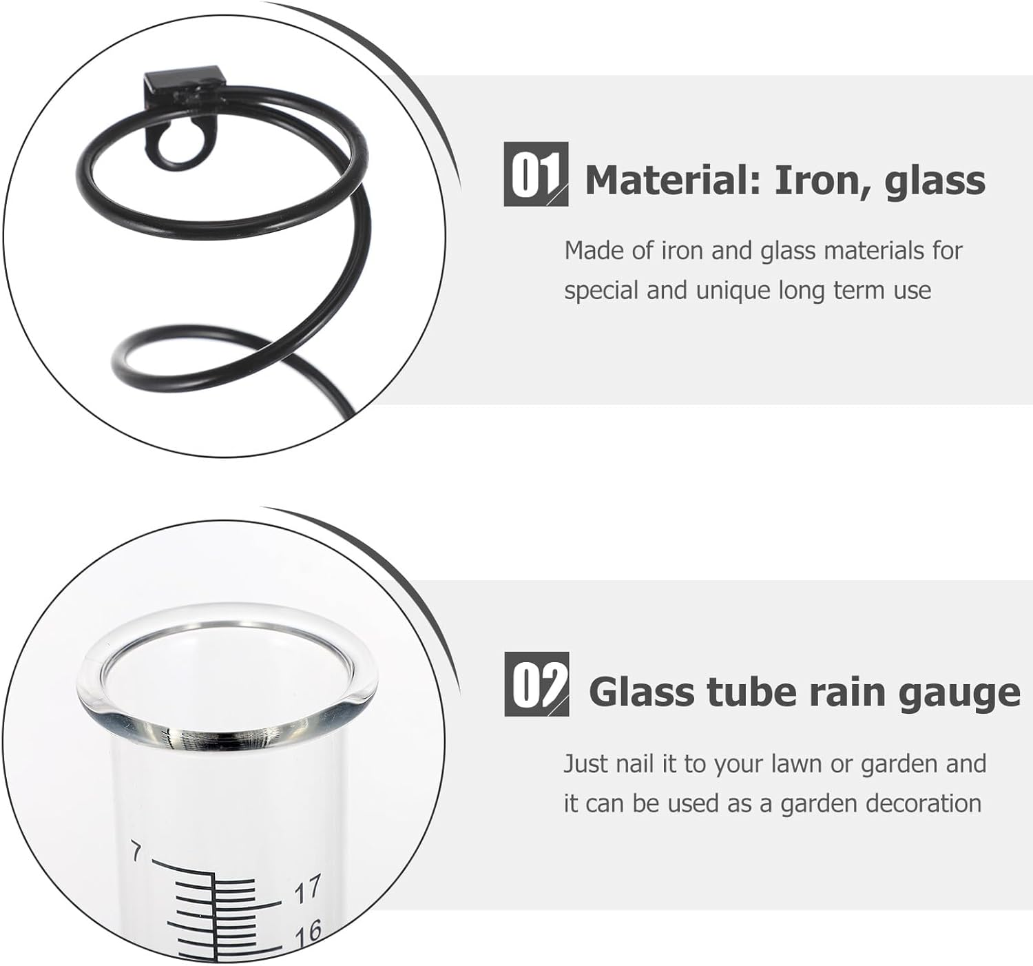 Outdoor Rain Gauge Iron and Glass Rain Measure Device with Clear Scale Decorative Garden Stake for Accurate Rainfall Measurement Weather Monitoring Tool for Lawn and Patio image number 5