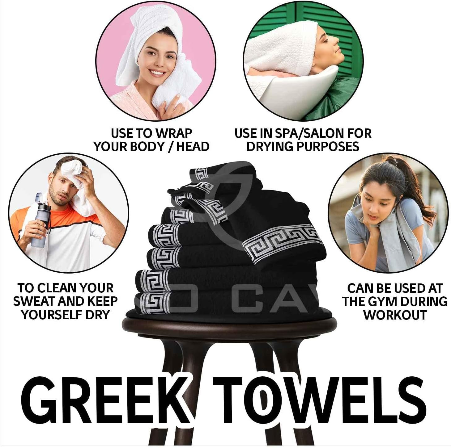 GC GAVENO CAVAILIA Extra Large Bath Sheet 500 GSM - 2 Pack Ringspun Cotton Towel for Bathroom - Highly Absorbent Towel Set - Washable Greek Towels - Black - 80X170