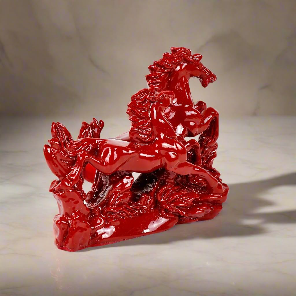 Indian Impressions | Vastu Red Resin Horses Figurine - Enhancing Energy, Success, Vastu-Compliant,Elegant Home Decor, Feng Shui, Spiritual Energy Booster image number 2
