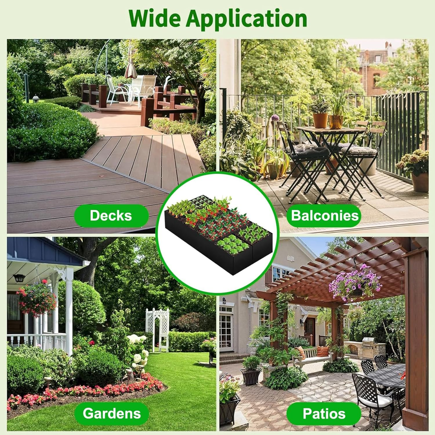 Fabric Raised Garden Bed, 8 Holes 128 Gallon Plant Grow Bag, Rectangle Garden Grow Bed Bags for Growing Herbs, Flowers and Vegetables