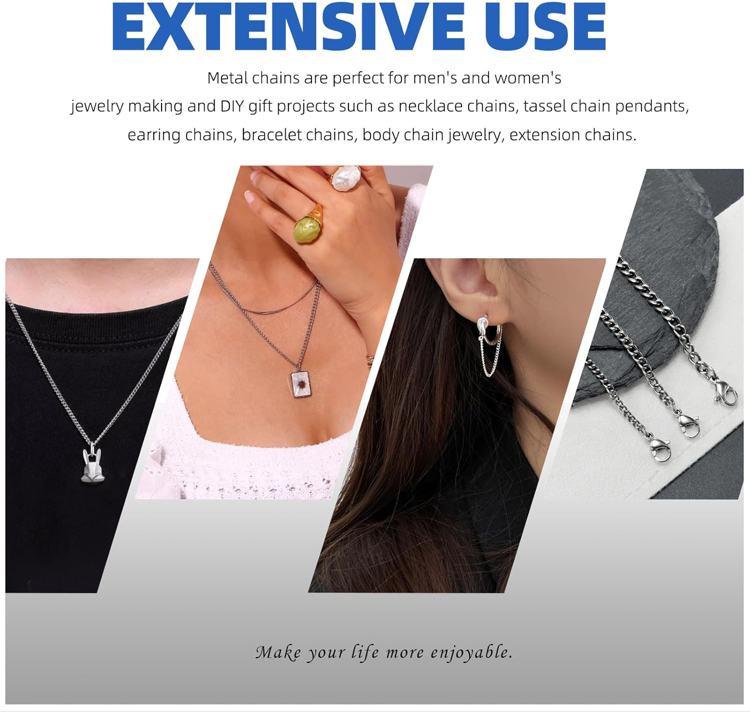 Glarks 504Pcs 30 Feet Jewelry Chains Set Silver Cable Link Chains Link Rolls Bulk Twisted Links Chain Necklace Jewelry Making Chains with Lobster Clasps and Jump Rings for Necklace Jewelry Making