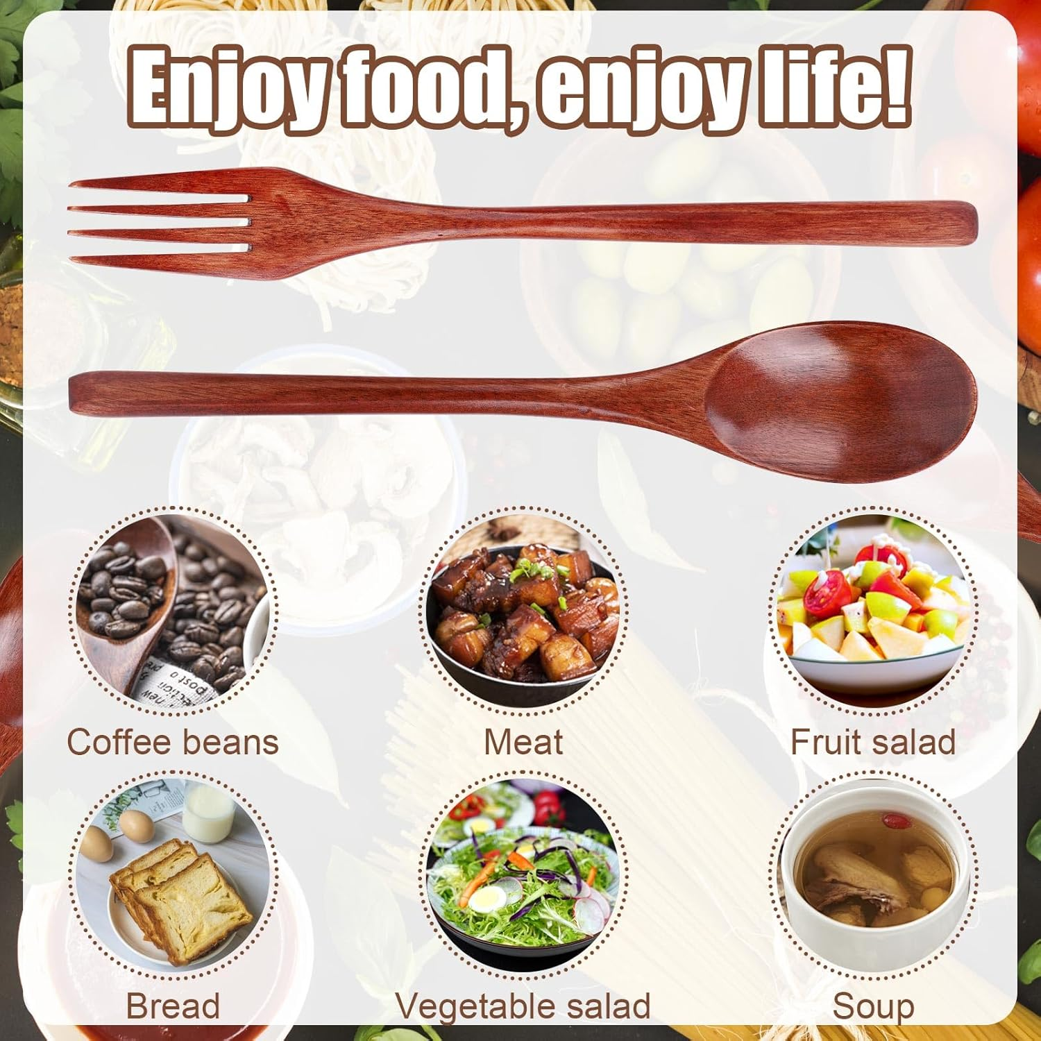 Gosknor 6Pcs Wooden Spoons and Forks, 3 Sets of 8.86 Inch Wooden Flatware for Daily Use