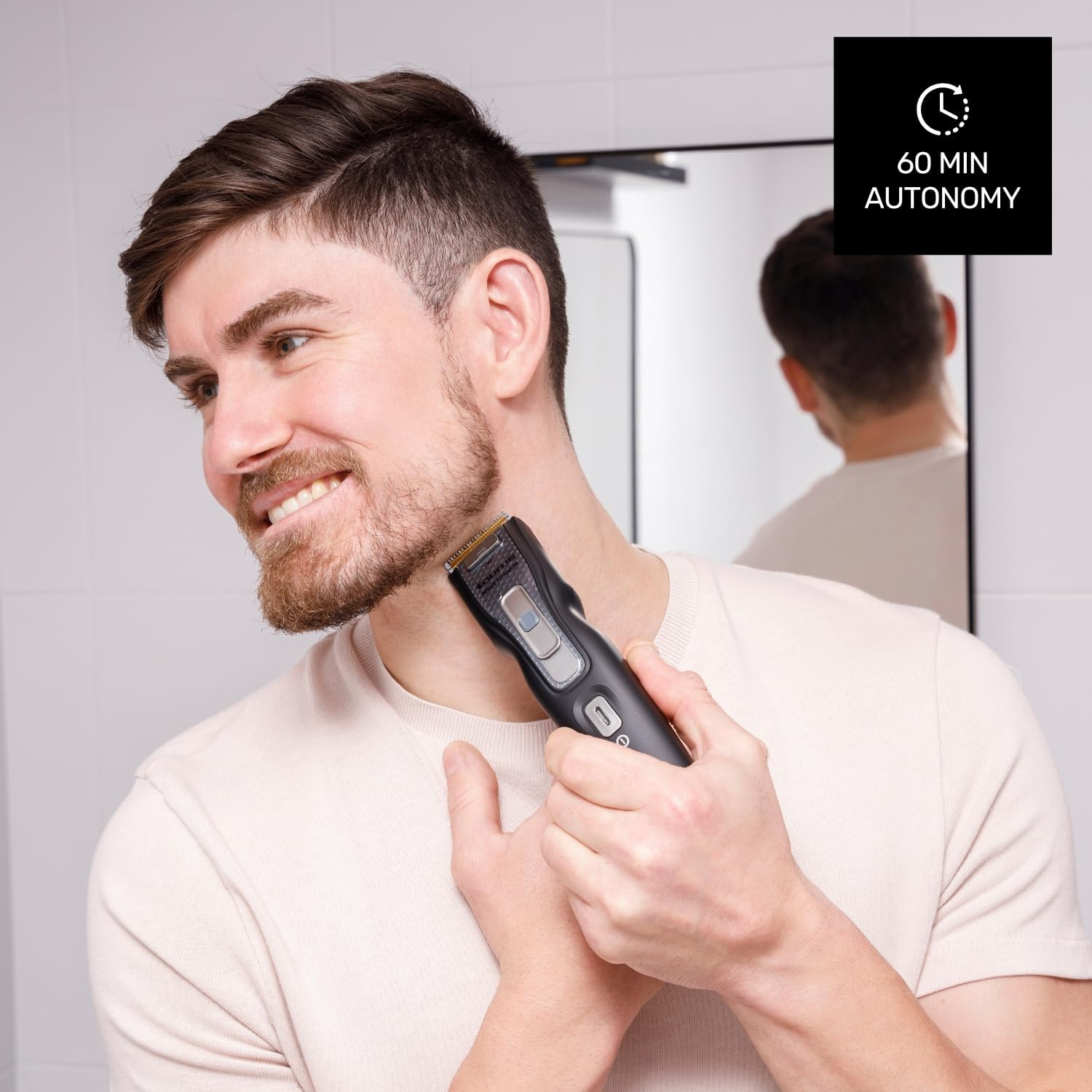 Taurus - Nixus Titanium Hair Clipper | 8000 RPM | Titanium Blades | Safe Cut Button | With/Without Cable | 60 Min Autonomy | Adjustable Guide Comb 1-18Mm | Quick Charge 1.5H | Case and Accessories