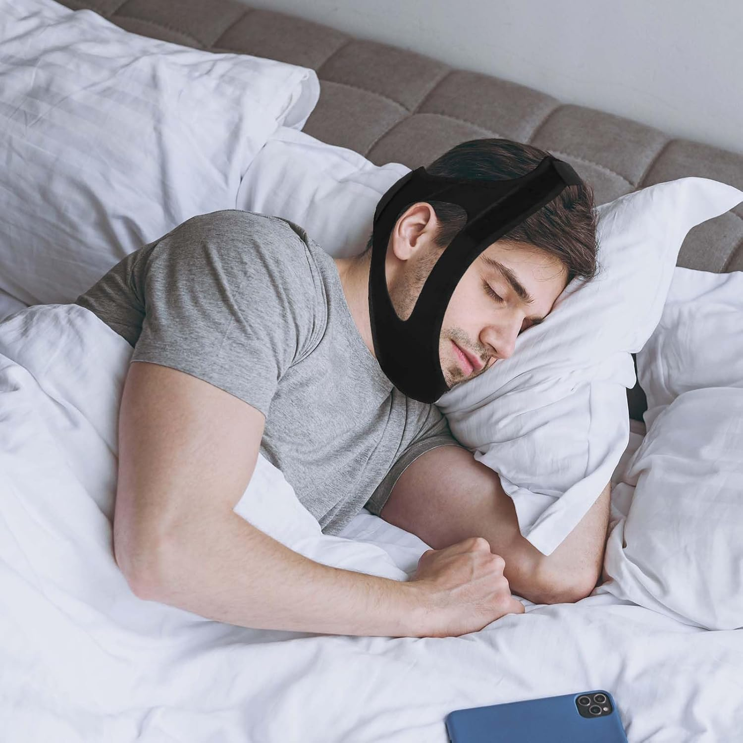 Jaw Strap for Sleeping Airflow Jaw Strap Adjustable anti Snoring Chin Strap Snore Reducing Aids Chin Strap for Sleeping Airflow Jaw Strap for Men Women (Black) image number 2