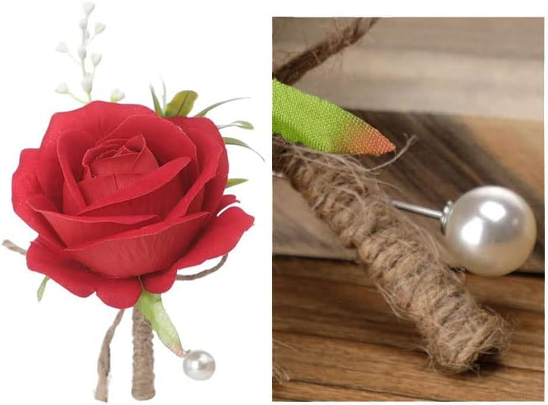 Ydseozoa Pack of 2 Corsage Wedding Boutonniere Artificial Roses Flowers Bouquet Brooch Decor for Bride Groom Wedding Prom Party Banquet Roses Boutonniere (White) - Beige image number 6