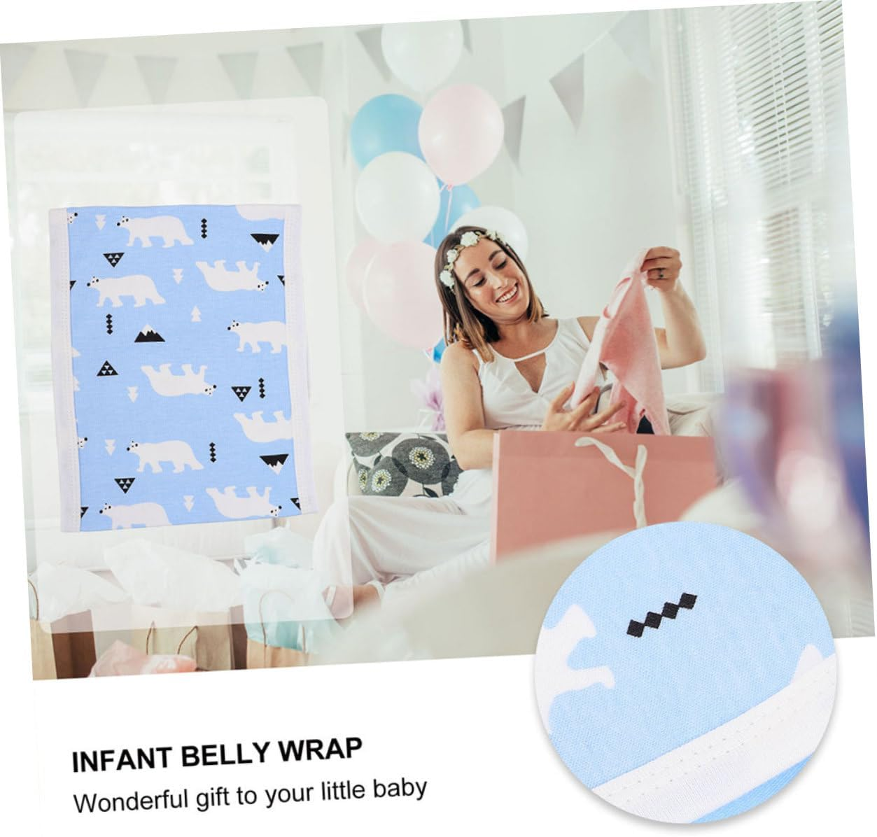 Infant Belly Wrap Newborn Belly Band Cotton Navel Cover Portable Cord Belt Soft Baby Supplies for Autumn Winter (Arctic Bear Blue, Size 80) image number 1