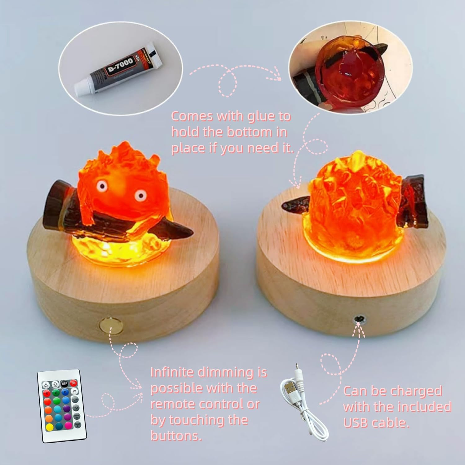 ORALEAF Calcifer Night Light with Remote Control - Multi-Color Adjustable LED Lamp Statue Inspired by Howl'S Moving Castle image number 2