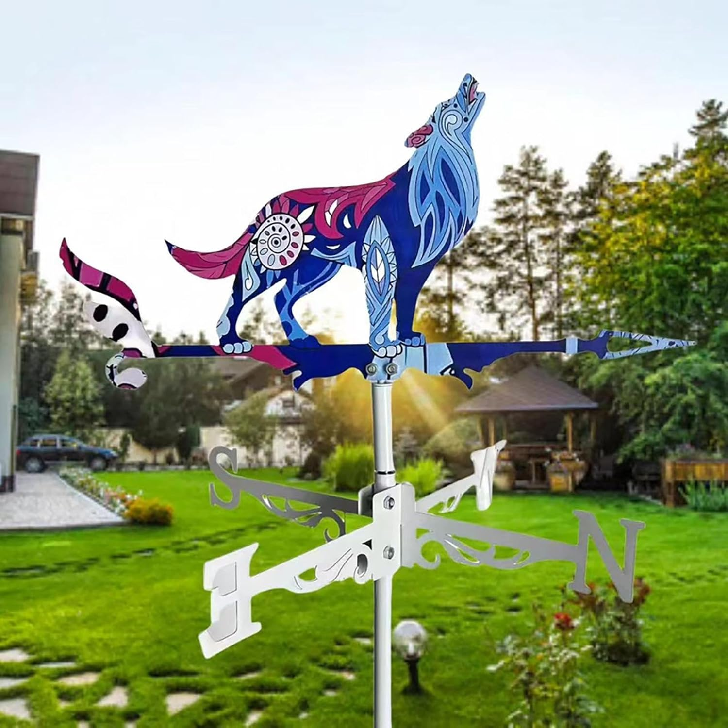 Garden Weather Vane, Farmhouse Roosters Decorations, Metal Rooster Weathervane with Wind Spinner, Perfect Farmhouse Garden Decoration for Backyard and Outdoor Spaces image number 2