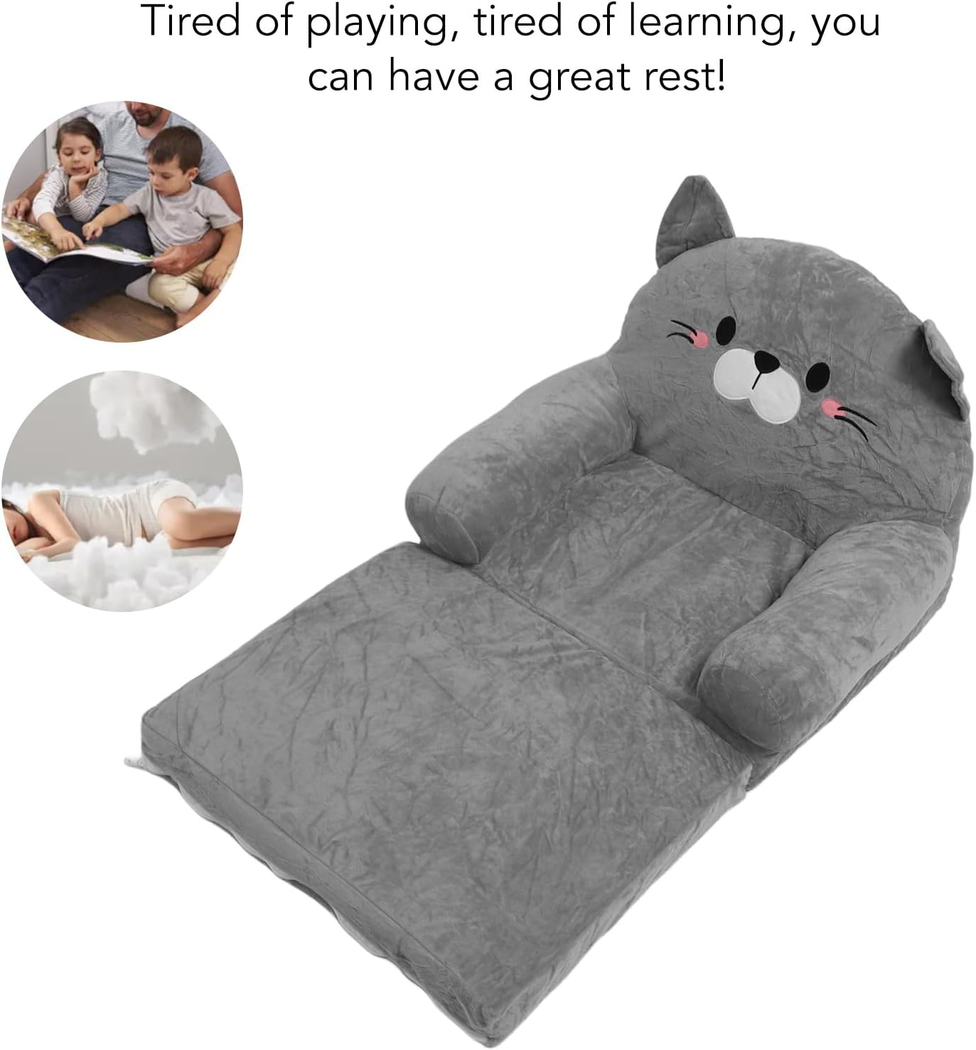 Toddlers Chair, Foldable Portable Toddler Armrest Chair Bed, Kids Fold Out Couch Bed for Napping Playing Sleeping Grey 3 Layer 2 Tier image number 3