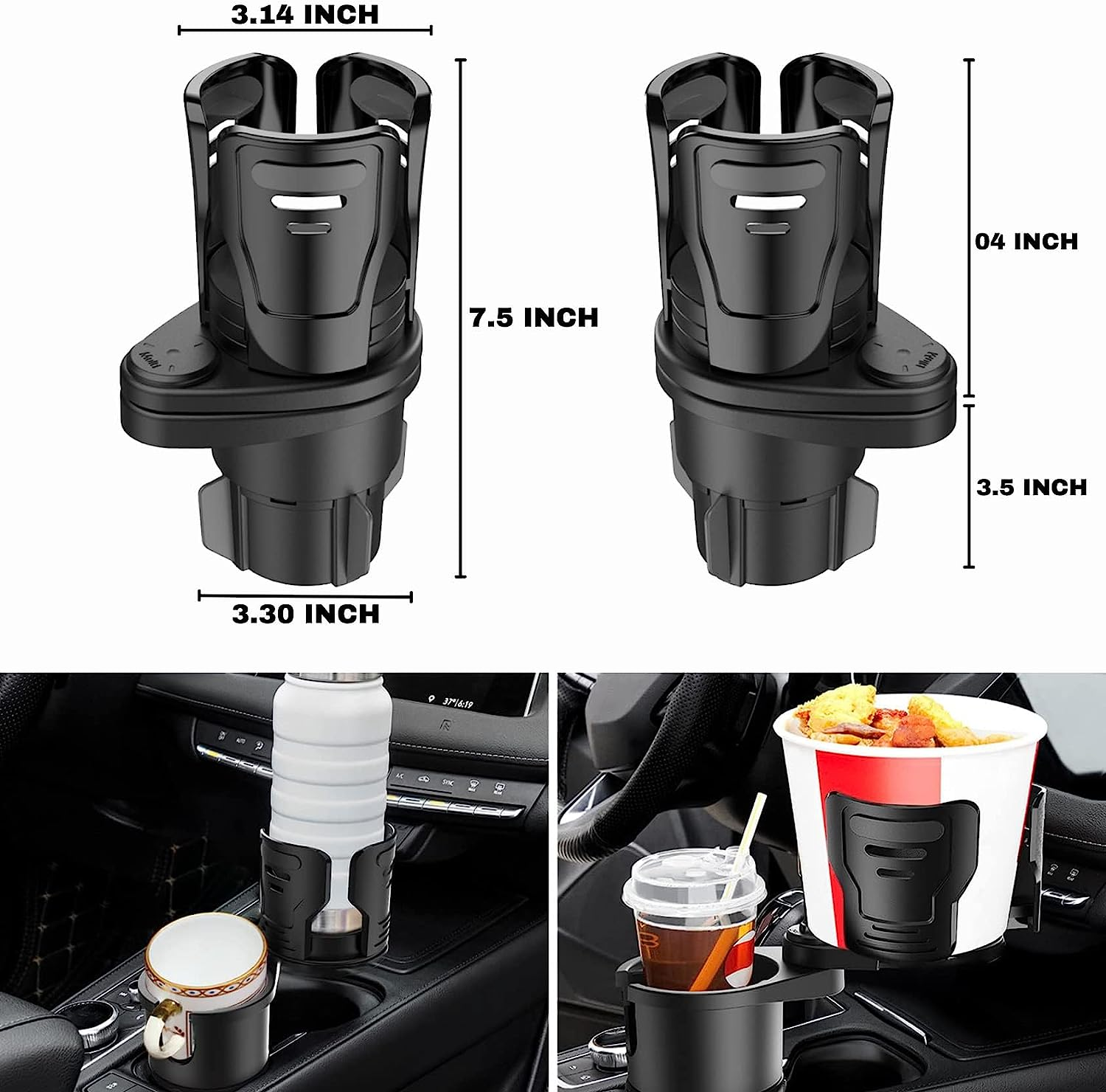 Cup Holder Expander for Car, 2 in 1 Multifunctional Extra Car Cup Holder Expander Adapter with Adjustable Base All Purpose for 20 Oz Drink Bottles Cups Snacks Compatible with Most Cars image number 2
