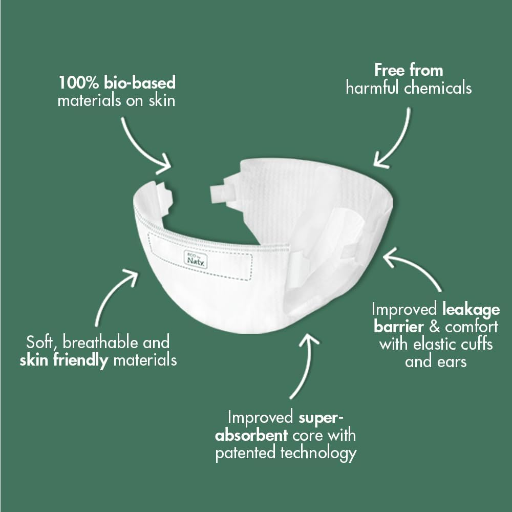 Eco by Naty Eco-Friendly Baby Nappies - 100% Plant-Based Materials on Skin, Soft, for Sensitive Skin & Super Absorbent (Size 4, 88 Count) image number 3
