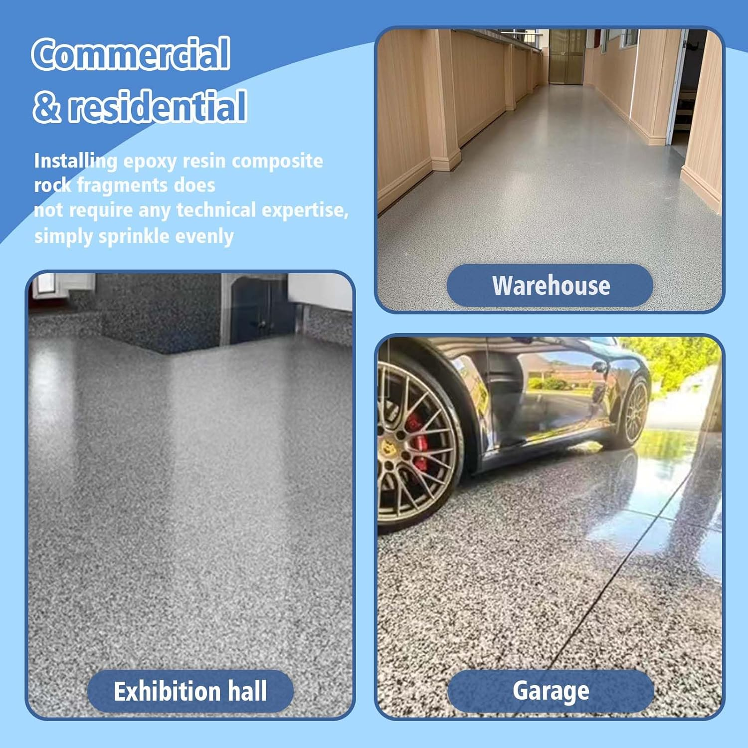 400 G/ 0.88 Lb Decorative Color Chips Epoxy Floor Flakes Garage Floor Paint Flake Concrete Paint Garage Epoxy Floor Coating Flakes for Home Improvement (Black, White, Gray) image number 5