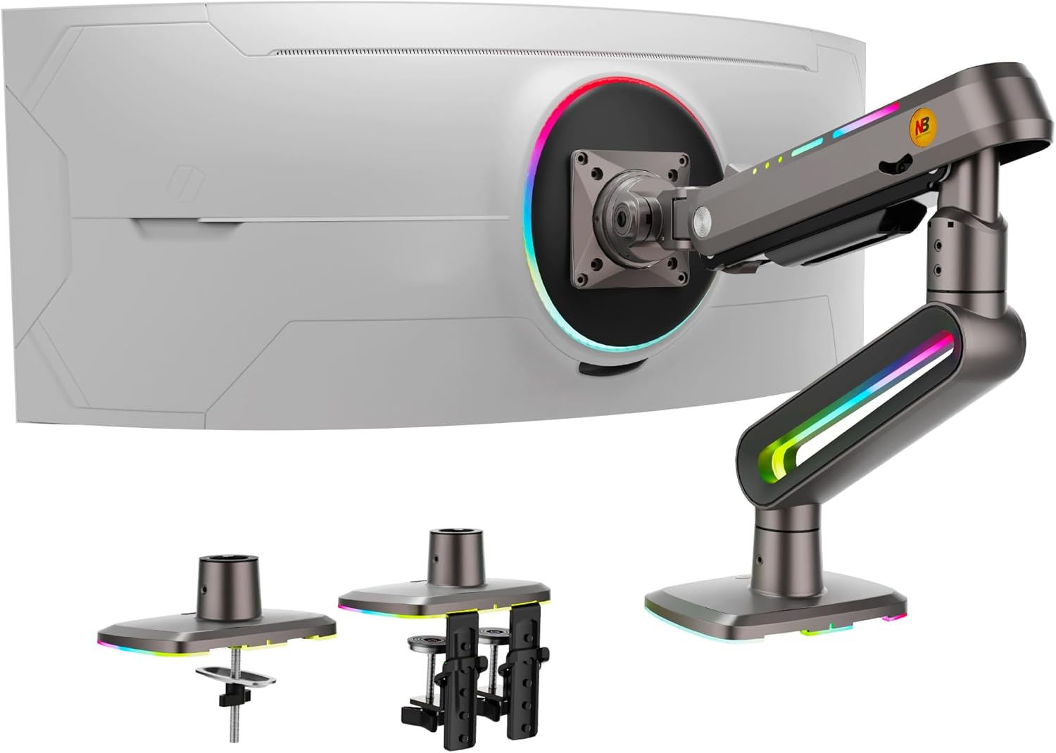 RGB Gaming Monitor Arm for Flat/Ultrawide/Curved Monitors 32 to 60 Inch, Heavy Duty Monitor Stand Load up to 20 Kg, VESA 75/100 Mm Monitor Mount F6-G