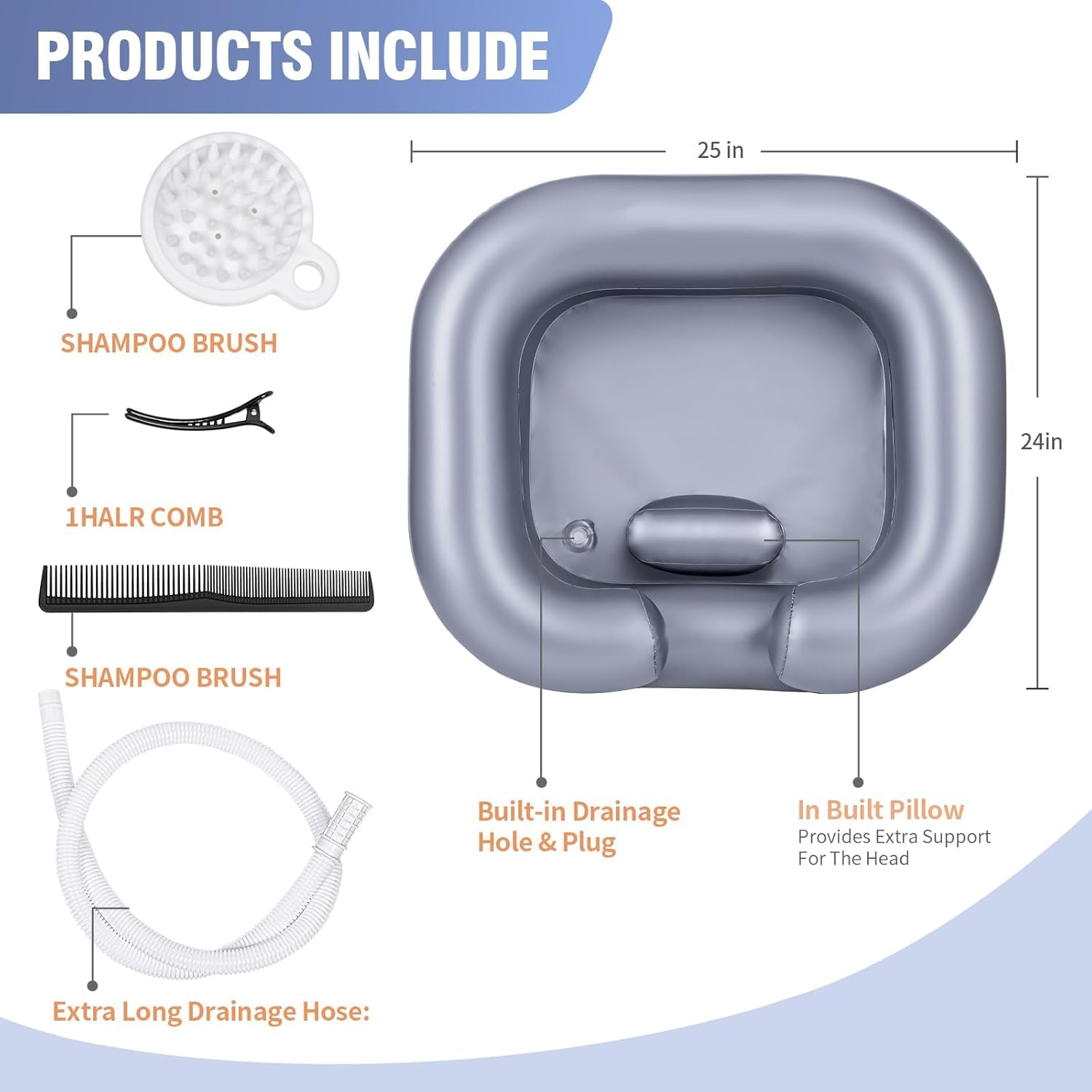 Cozioz Portable Inflatable Shampoo Bowl - Hair Washing Basin for Home Care & Pregnant Women, Salon & Dreadlock Wash Sink (Silver) image number 6