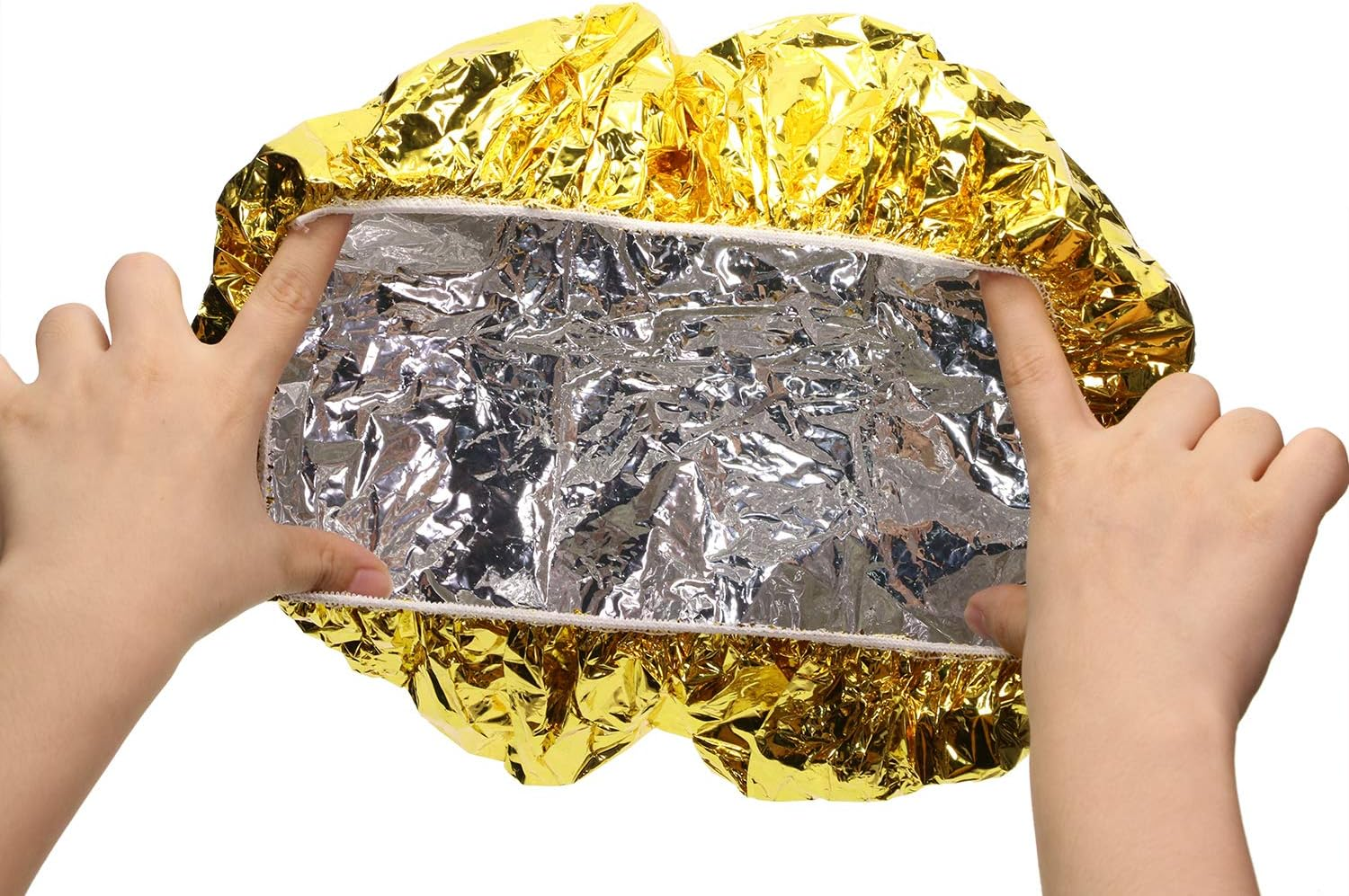 Tupalizy 4PCS Deep Conditioning Heat Cap Aluminum Foil Shower Cap for Women Natural Hair Dying Lifting Color Hot Oil Treatments Processing Caps for Nourishing Hair Salon Spa Home Use, Gold and Silver image number 4