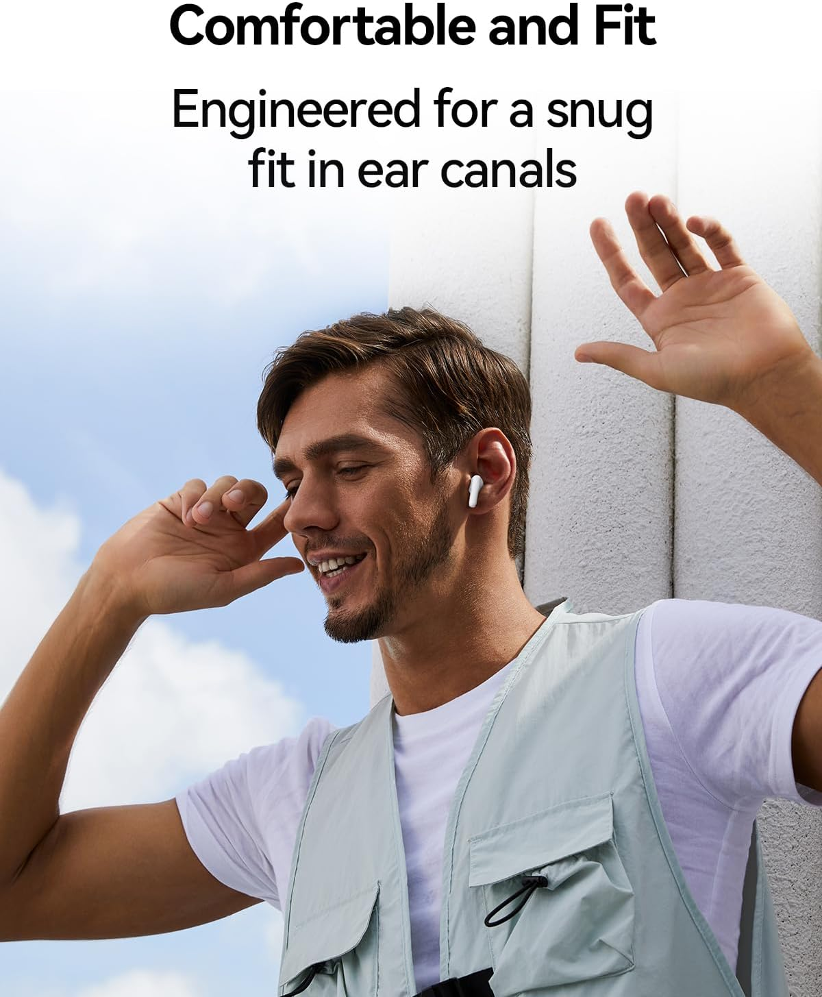 1MORE Q10 Wireless Earbuds, Bluetooth 5.3 Half In-Ear Lightweight Ear Buds, Comfort Fit, Deep Bass Stereo Headphones with Dual Mics, 26H Playtime, One Step-Pairing, IPX4 Waterproof Earphones (White) - White image number 2