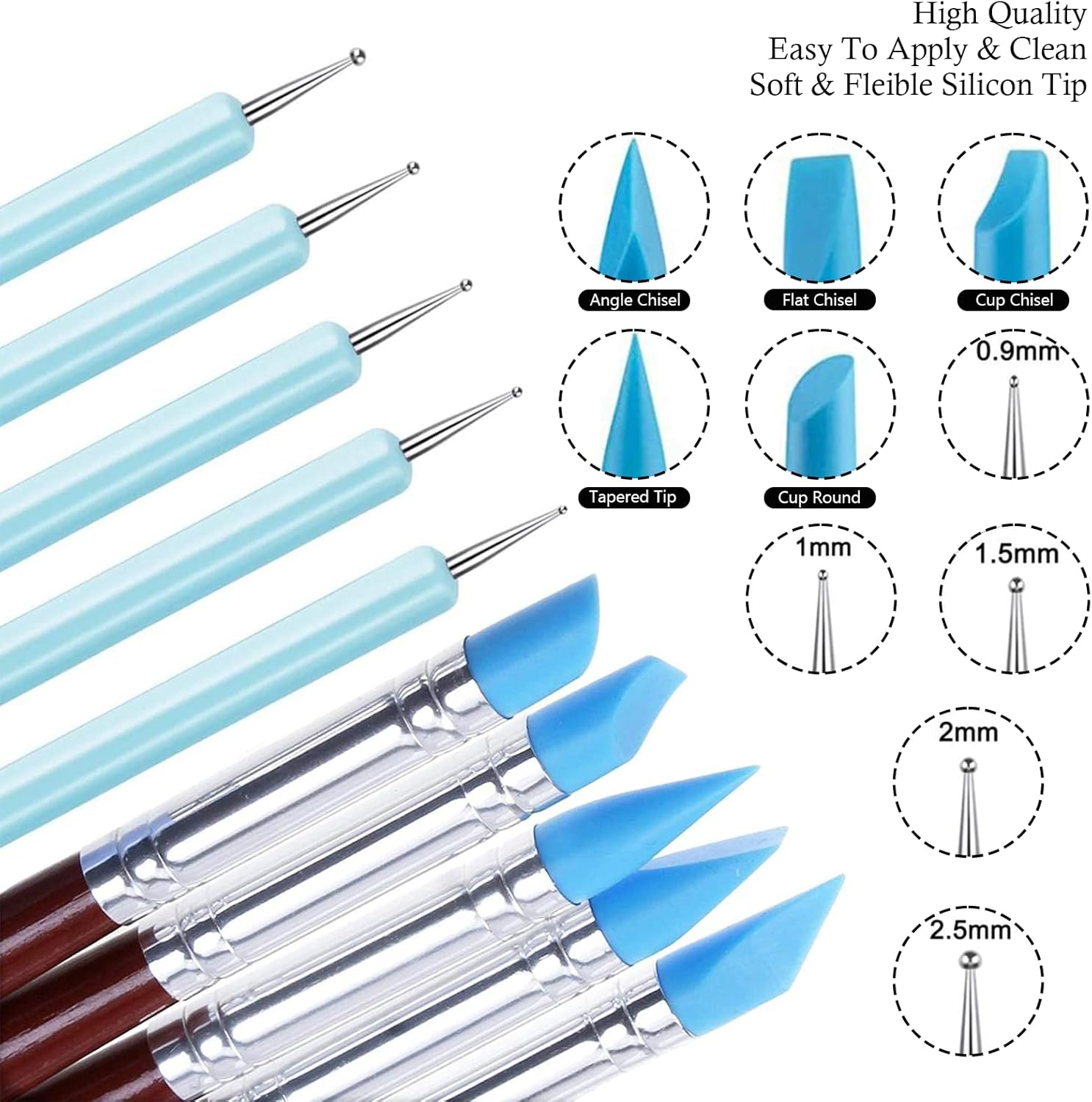 Clay Tools Set - 10-Piece Polymer Clay Tools for Sculpting with Silicone Tips, Wood Handles, Metal Ferrules, Stainless Steel Balls, Ideal for Detailed Craft Work - Ermaoo image number 4