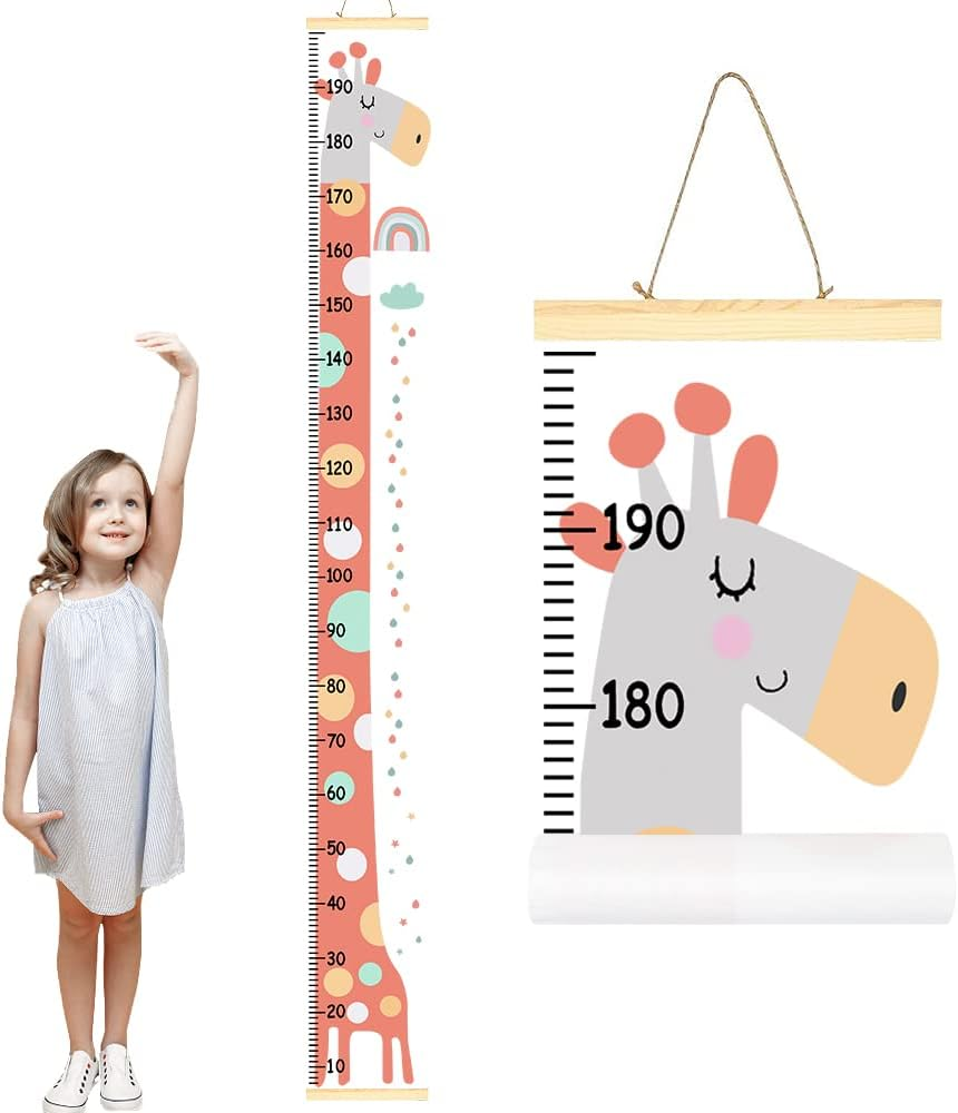 AUTOWT Kids Growth Height Chart, Canvas Height Chart Ruler Removable Wood Hanging Wall Ruler Measurement Chart for Home Decoration