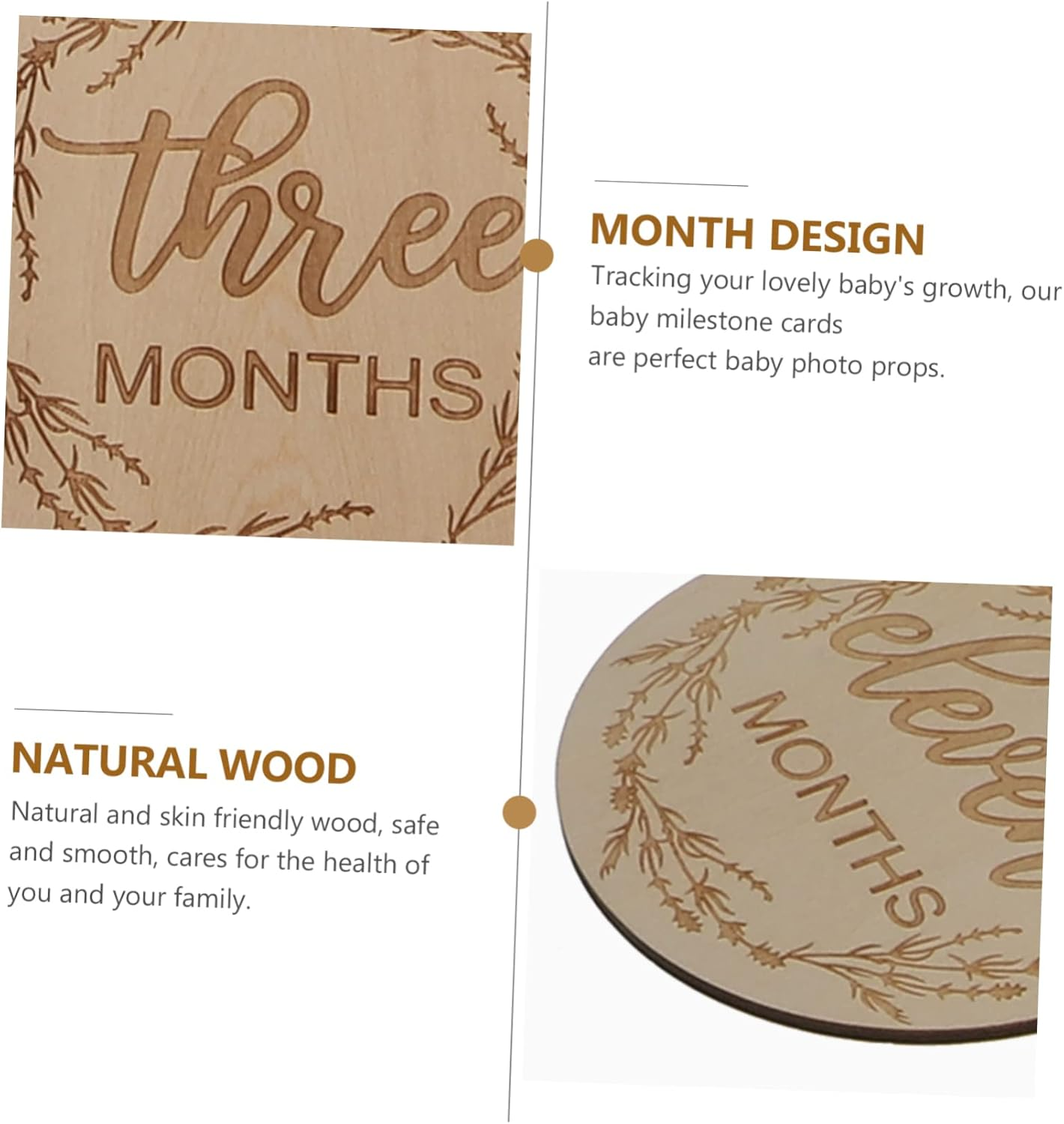 12Pcs Wooden Cards Growth Recording Cards for Boy Girl Monthly Memory Keepsakes Safe Smooth Finish for Parents Photography and Social Media Sharing - Light Brown image number 6