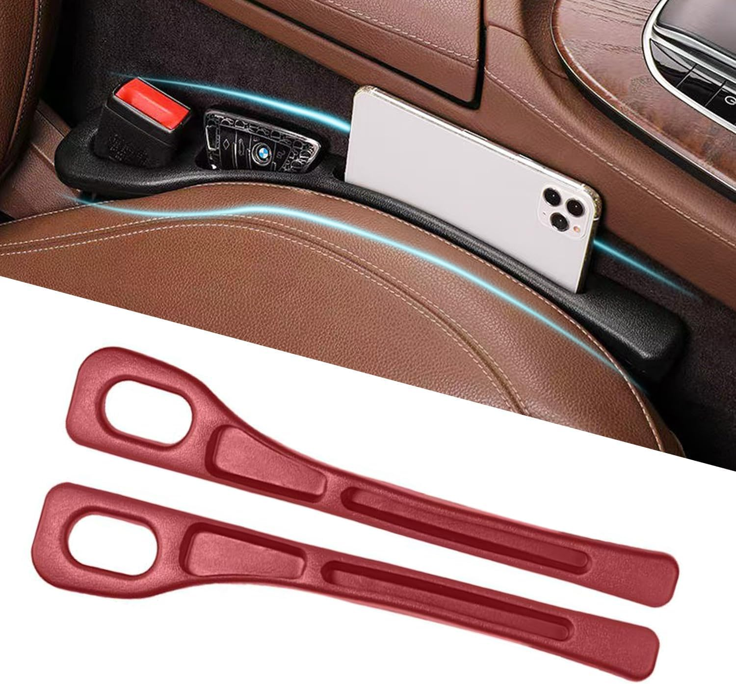 2PCS Car Seat Gap Filler Organizer, Multifunctional Seat Side Gap Filler with Organizer, Car Gaps Filler Organize with Storage Space for Filling Gaps & Storing Items Fit Most Vehicles (Black) image number 5