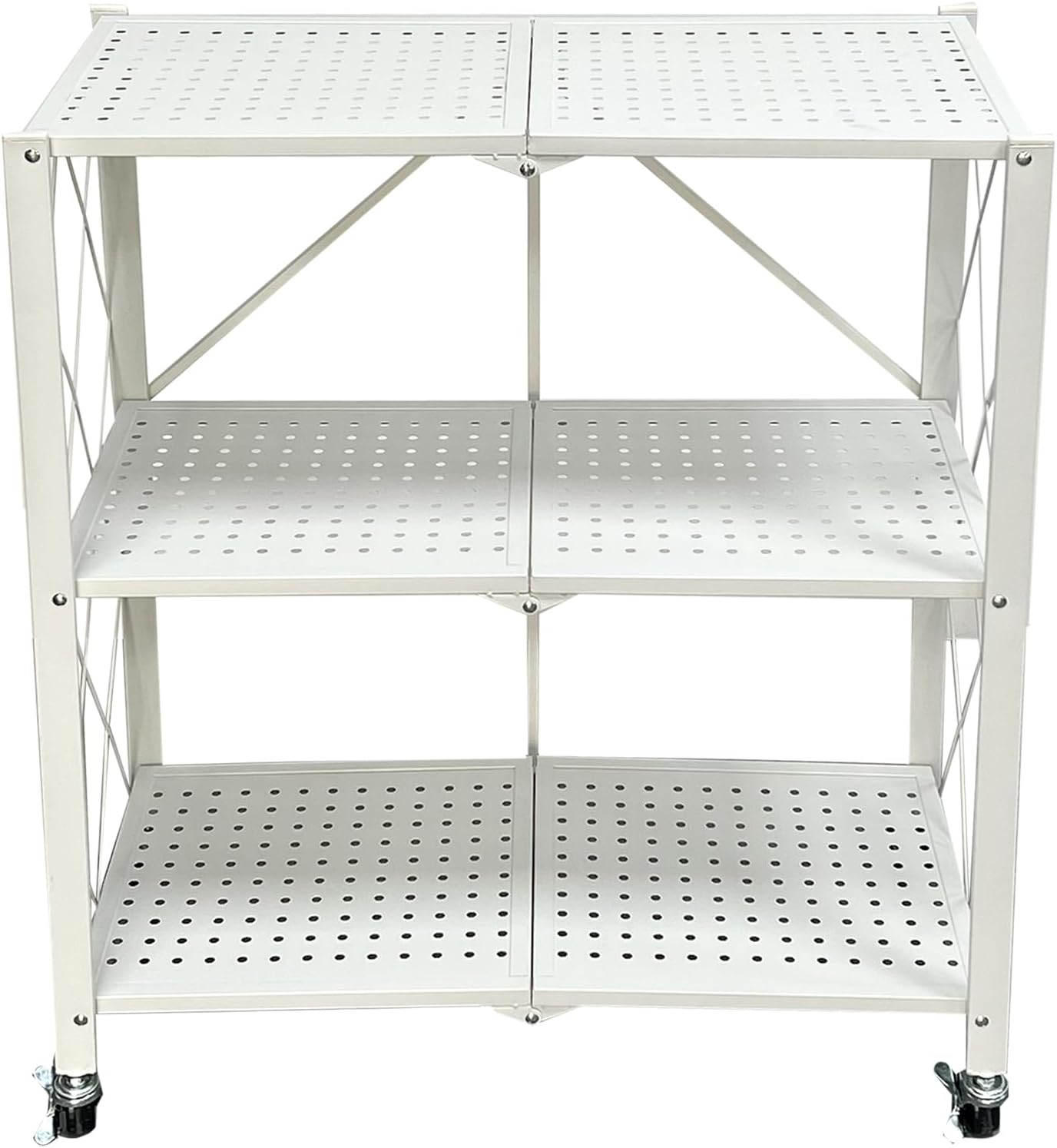 ABCOOL 3 Tier Foldable Mobile Storage Rack Trolley, Durable Movable Shelf Cart, Versatile Open Easy Setup Locker Wheels, Heavy-Duty Steel for Kitchen Office Entryway Dining Living Room Garage Yard image number 3