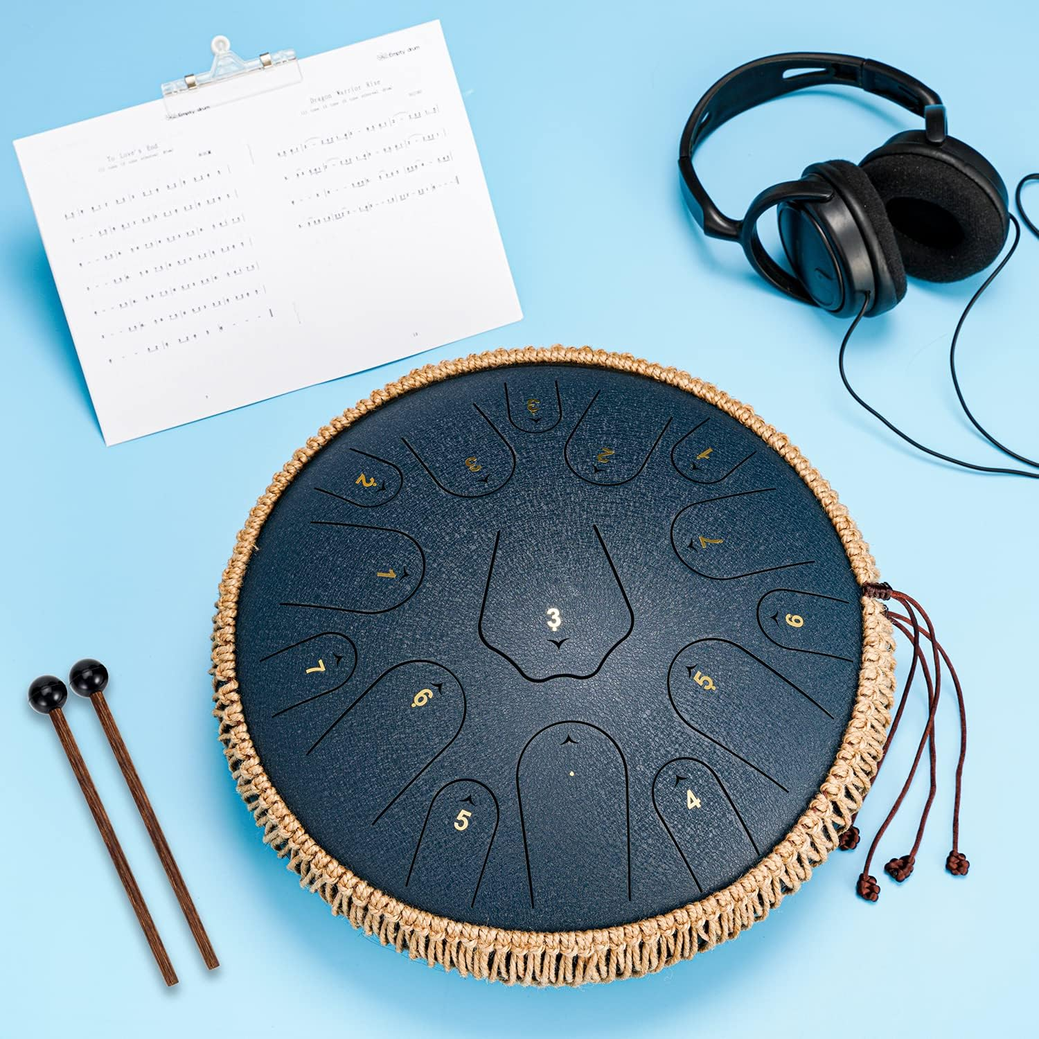 BURNING&LIN 12 Inches 13 Notes Steel Tongue Drum, Handcrafted Percussion Instrument with Mallets and Carrying Bag, Perfect for Meditation, Yoga, and Musical Performance.（Green）
