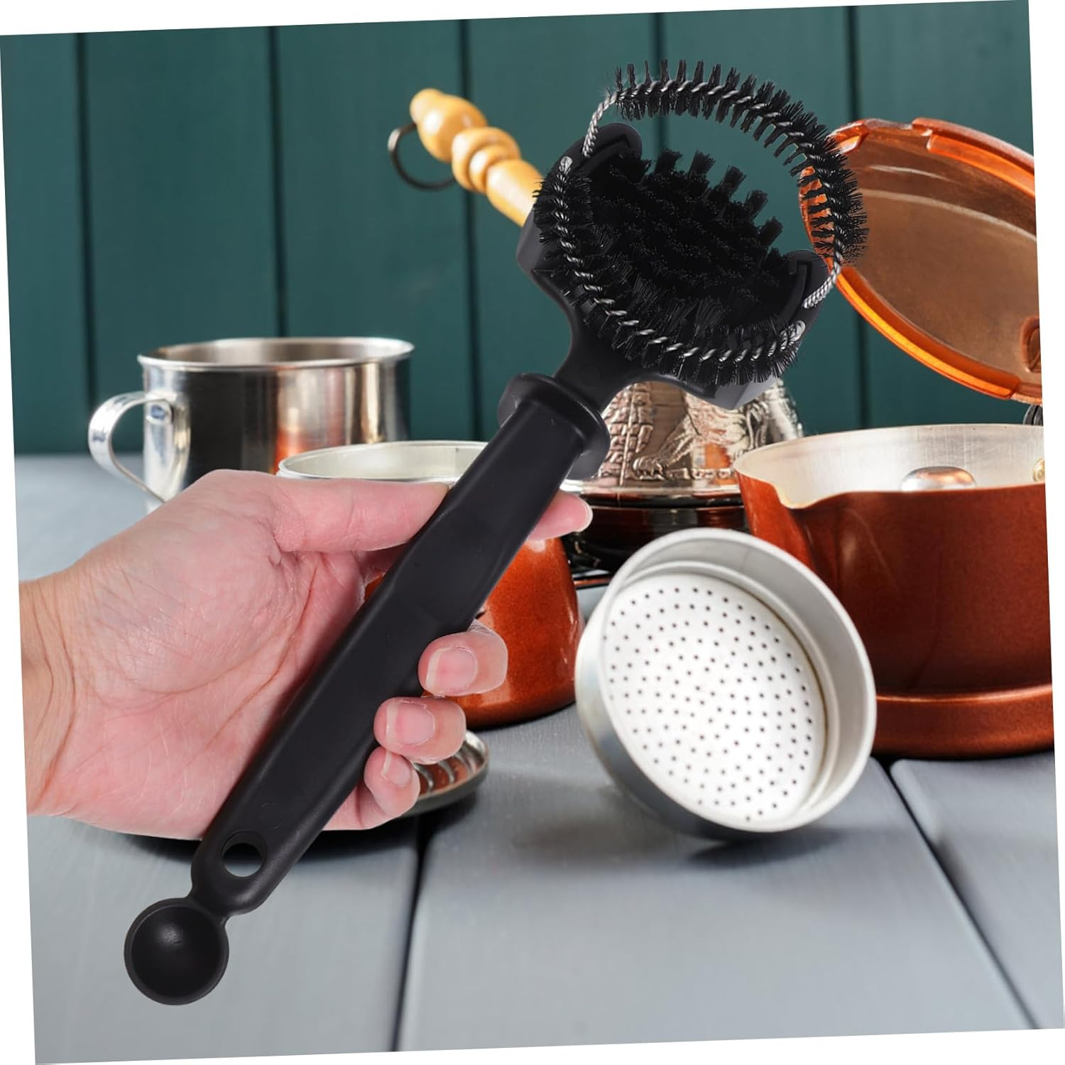 Cabilock Detachable Bristles Coffee Machine Group Head Brush with Spoon Comfortable Handle Espresso Cleaning Tool for Grinds and Debris Removal Fine Craftsmanship for Espresso Cappuccino image number 1
