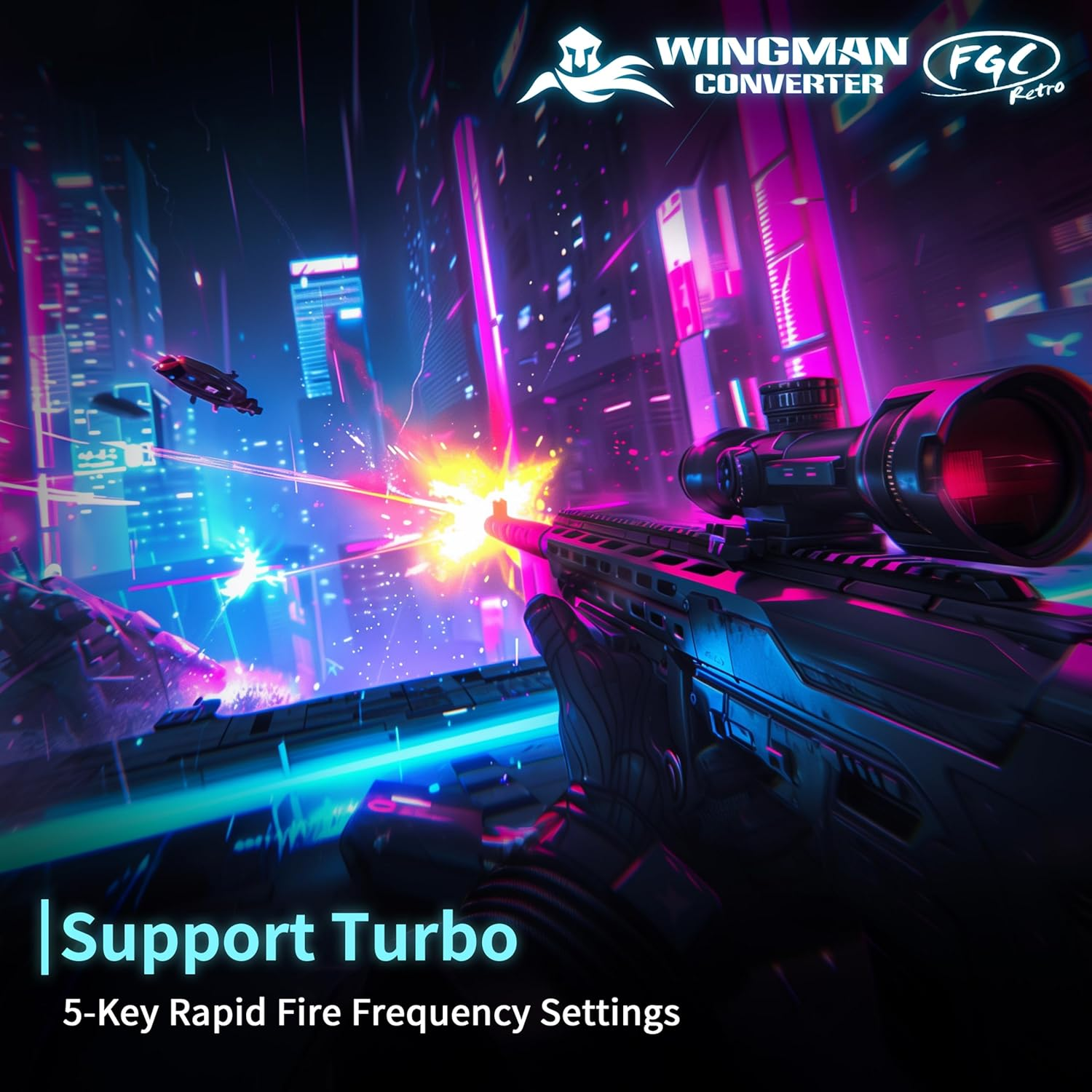 Brook Wingman FGC Retro with Keychain &ndash; PS1 & PS2 Controller for PS5, PS4, PC &ndash; Turbo, Remap, Macro &ndash; X-Input &ndash; Compatible with Dance Mats, Arcade Sticks, Rhythm Game Controllers image number 6