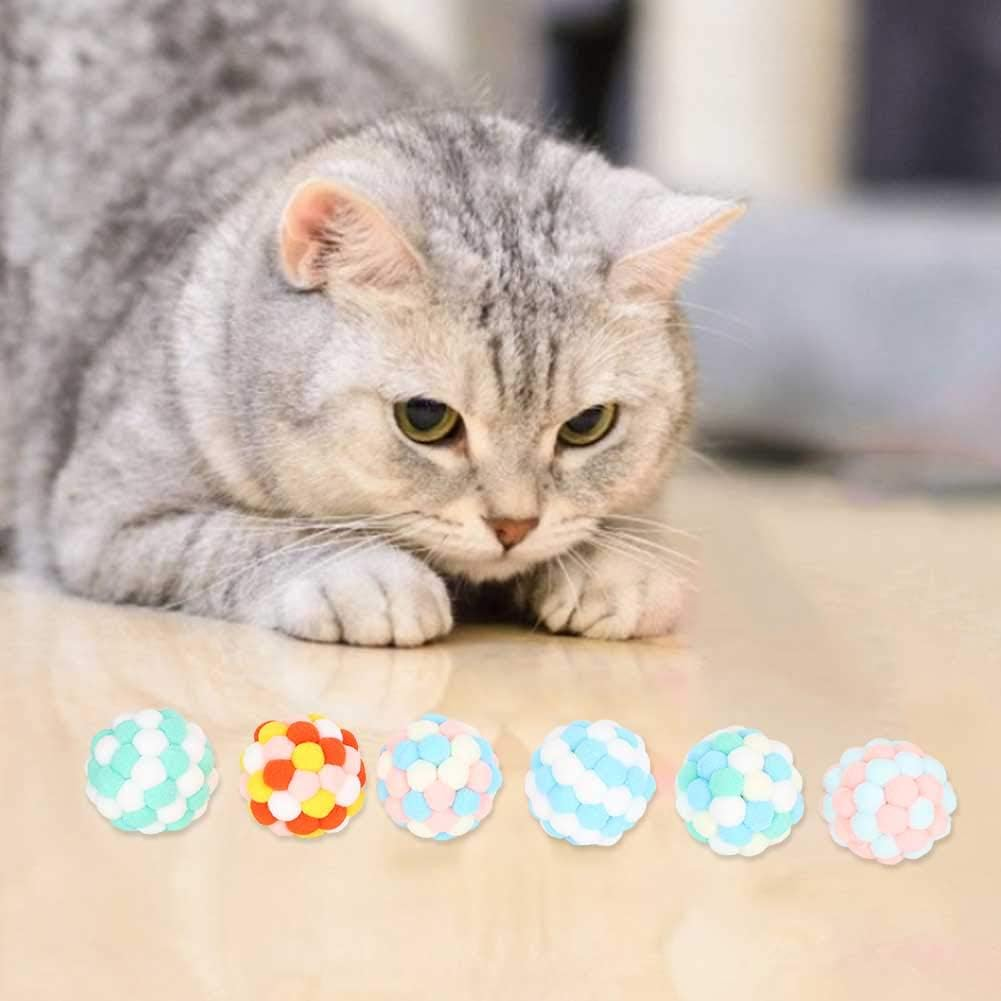 EVTSCAN 6Pcs Multi Colored Pet Cat Soft Plush Ball Sound Toy, Interactive Training Cat Teaser Toy, Pet Supplies image number 1