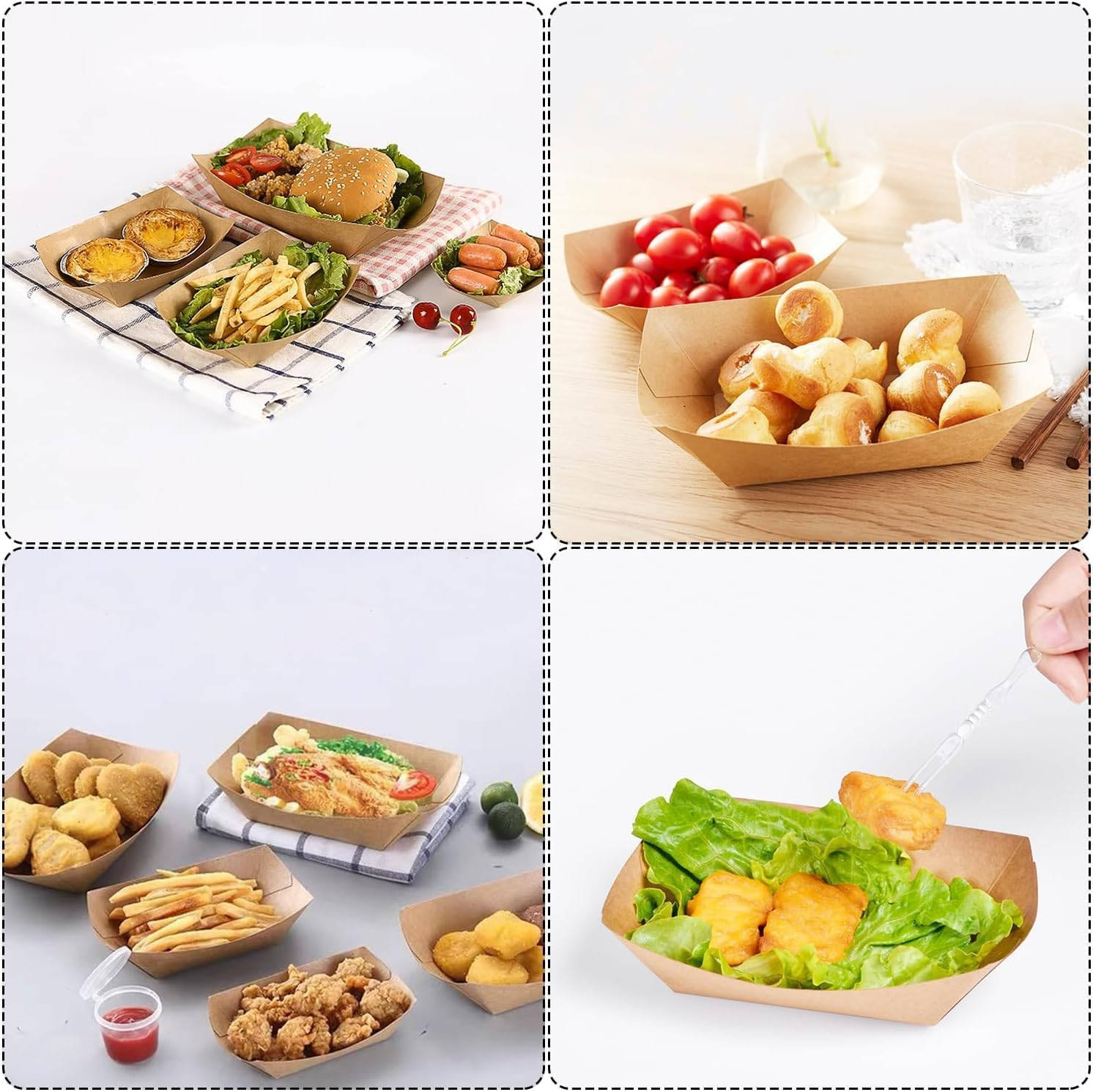 YANGWEN Pack of 50 Kraft Cardboard Bowls, Finger Food Boats, Paper Plates, Snack Bowls, Finger Food Bowl for Chips, Snacks, Macaroons and Other Foods image number 6