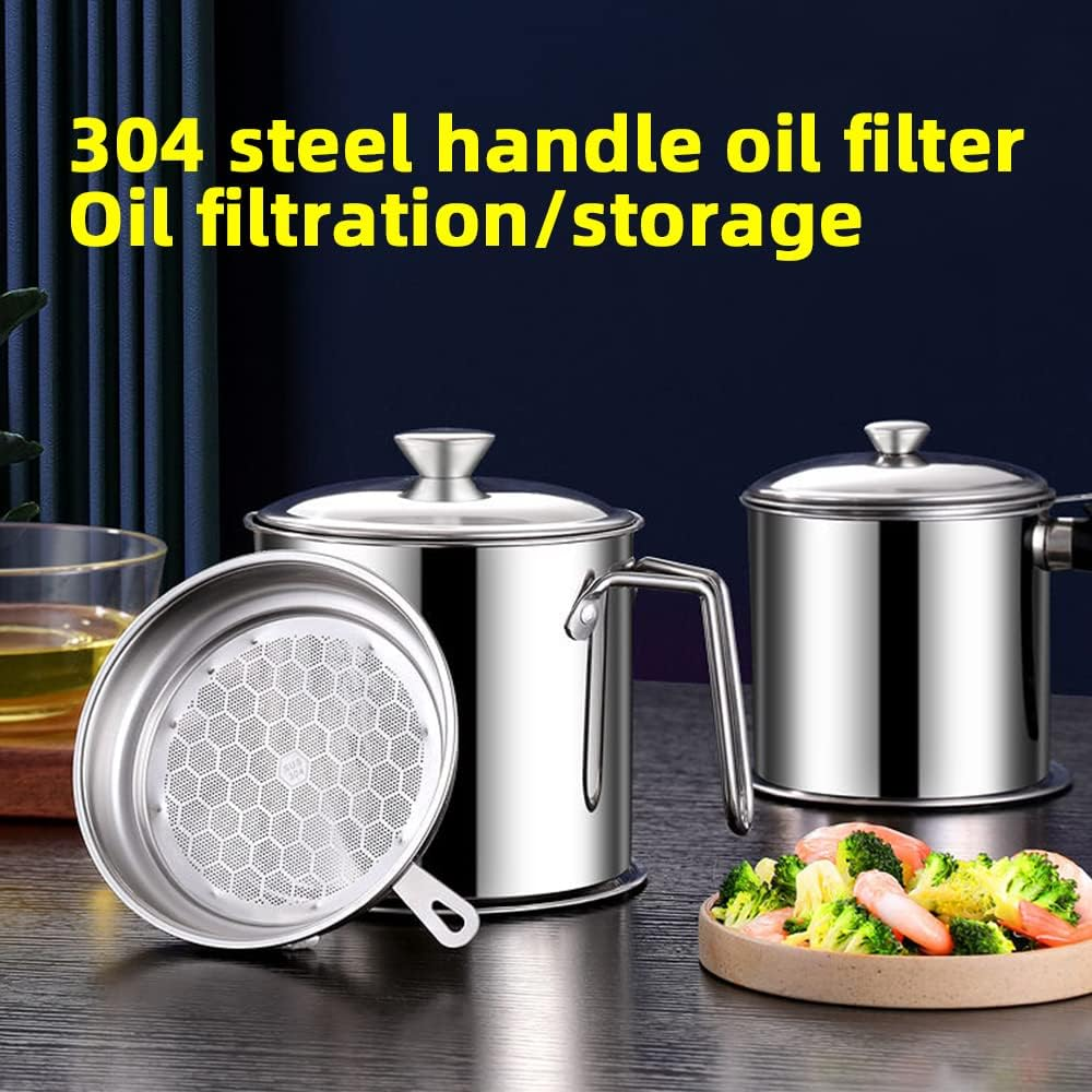 Kimilx Grease Container Oil Pot with Fine Mesh Strainer 1.3L Oil Storage Pot Bacon Grease Strainer 304 Stainless Steel Can for Frying Oil Storage image number 5