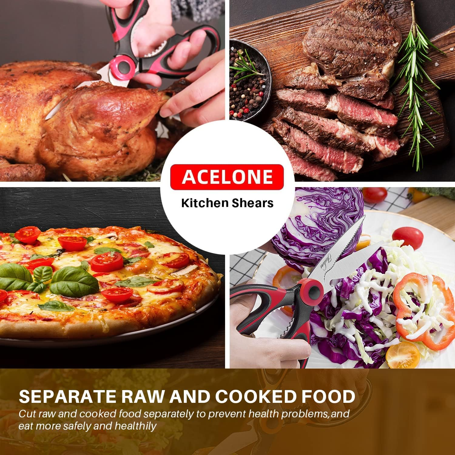 Acelone Kitchen Shears,Kitchen Scissors Heavy Duty Meat Scissors Poultry Shears, Dishwasher Safe Food Cooking Scissors All Purpose Stainless Steel Utility Scissors, 2-Pack (Red,Aqua) (Red,Aqua)