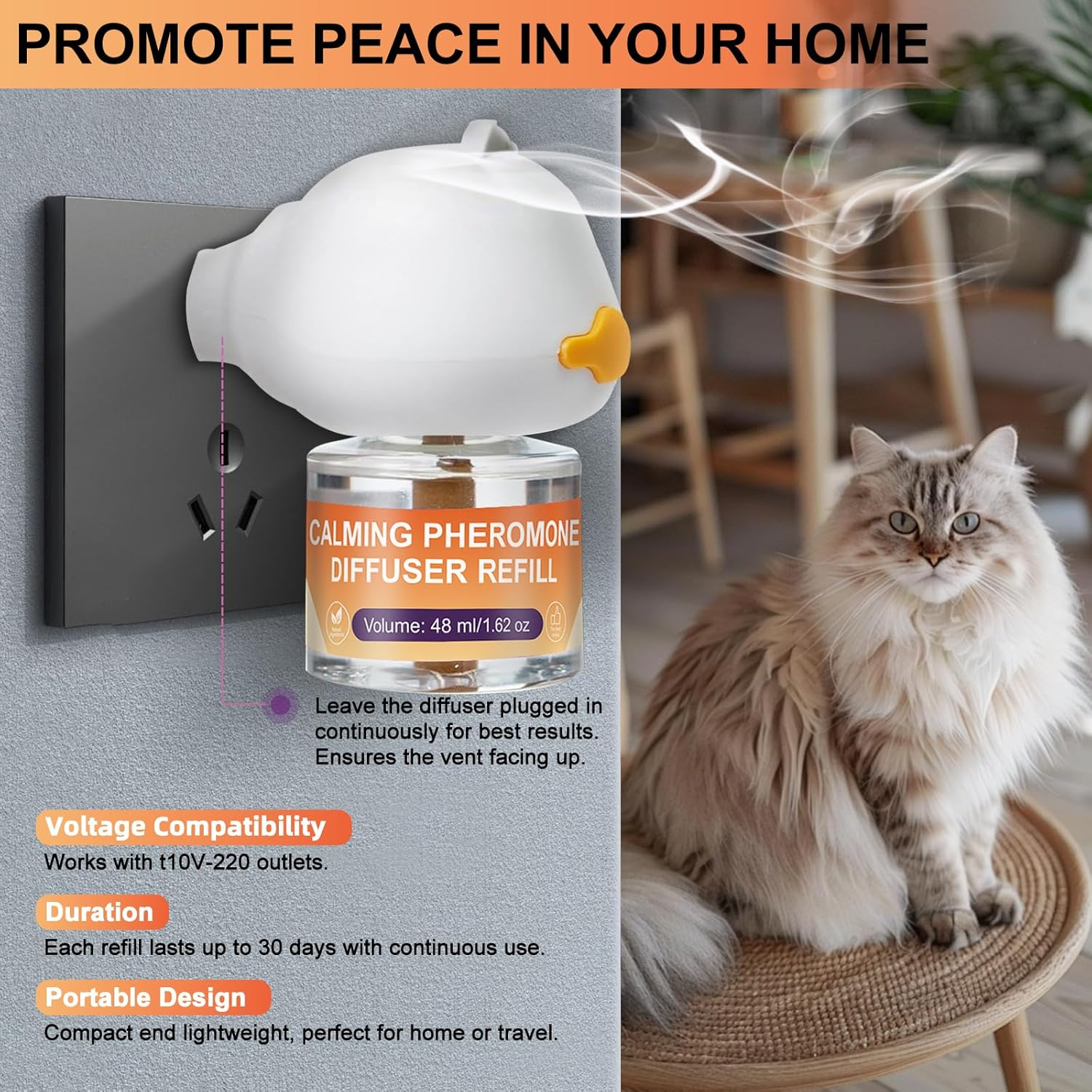 Cat Pheromones Calming Diffuser Relieve Anxiety Stress Cat Calming Diffuser for Cats 4 Refills, Reduce Fighting Spraying and Scratching Calm Relaxing Fits All Cats (4)