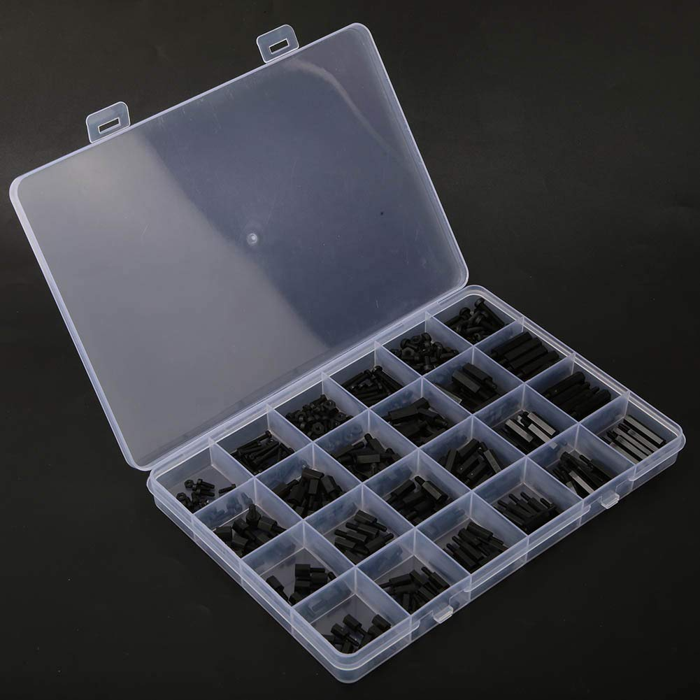 Liukouu 360Pcs M2/M2.5/M3 Black Nylon Male-Female Hex Standoff Spacer Screw Nut Assortment Kit image number 2