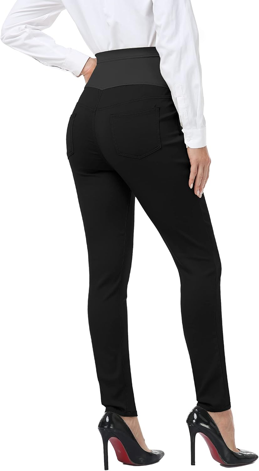 PACBREEZE Women'S Maternity Pants for Work High Waist Pregnancy Casual Stretchy Straight/Skinny Dress Pants image number 2