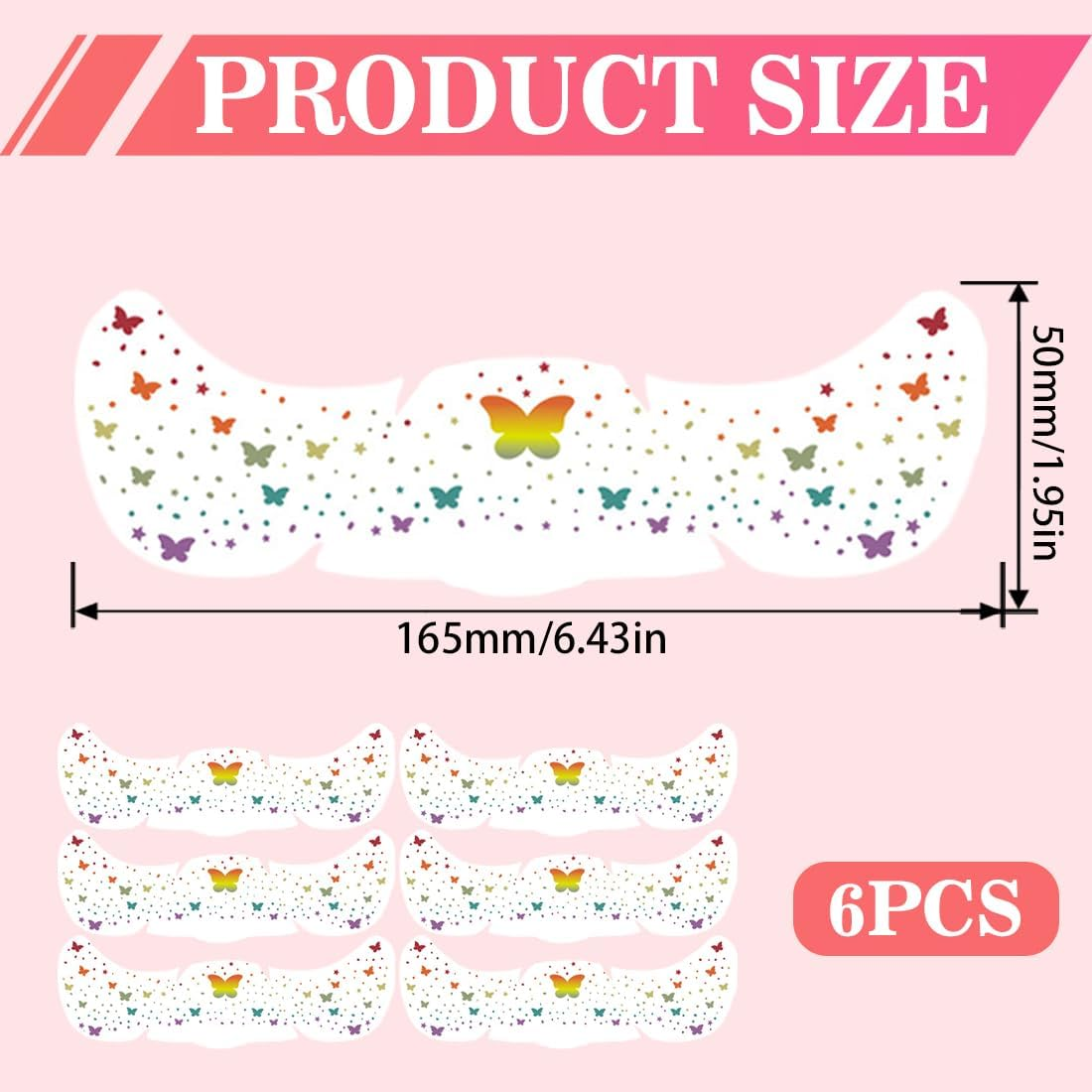 GXGM Pack of 6 Freckles Temporary Tattoos Butterfly Stickers, Rainbow Face Freckle Patch, Suitable for Rainbow Festival, Halloween, Decorative Gifts