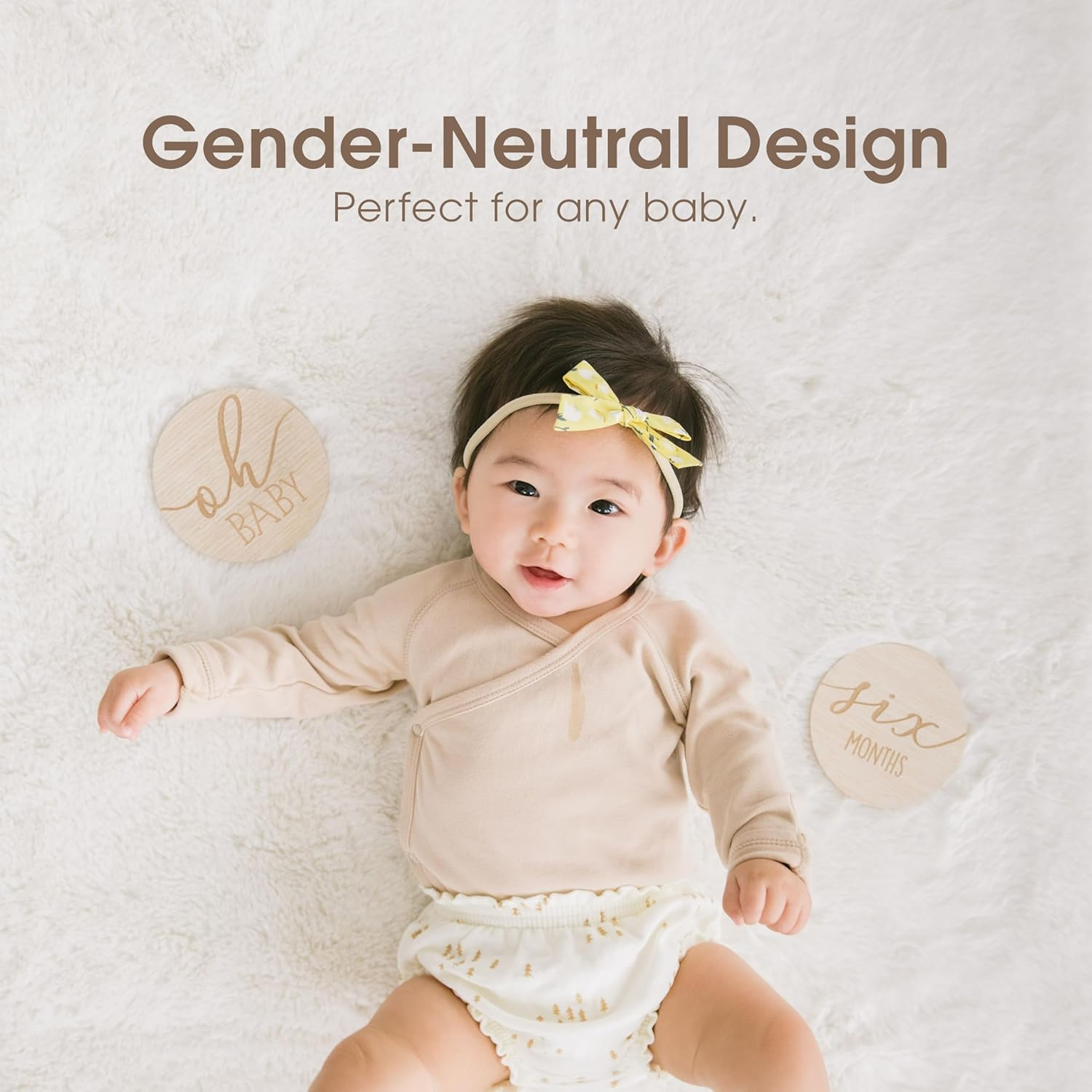 Pearhead Wooden Monthly Milestone Photo Cards - 7 Double-Sided Engraved Discs for Baby Announcement and Milestones, Gender-Neutral Photo Props for Newborn Boy and Girl, Light Wood