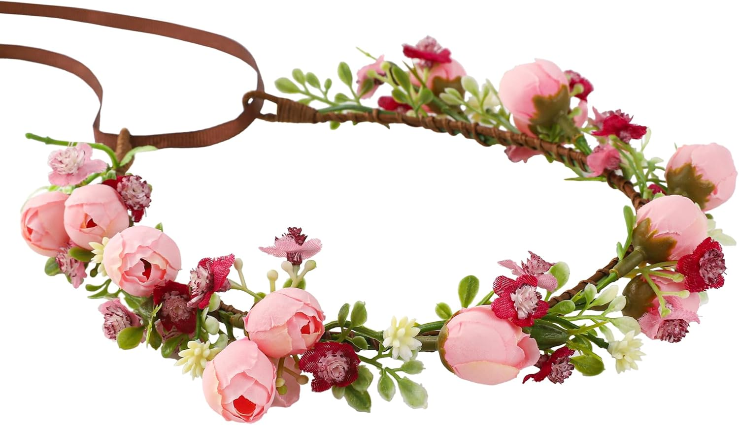 Korvishow Handmade Flower Crown Floral Headpiece Green Leaf Headband Wedding Flower Crowns for Bride Floral Garland Hair Wreath Birthday Party(Yellow Style)