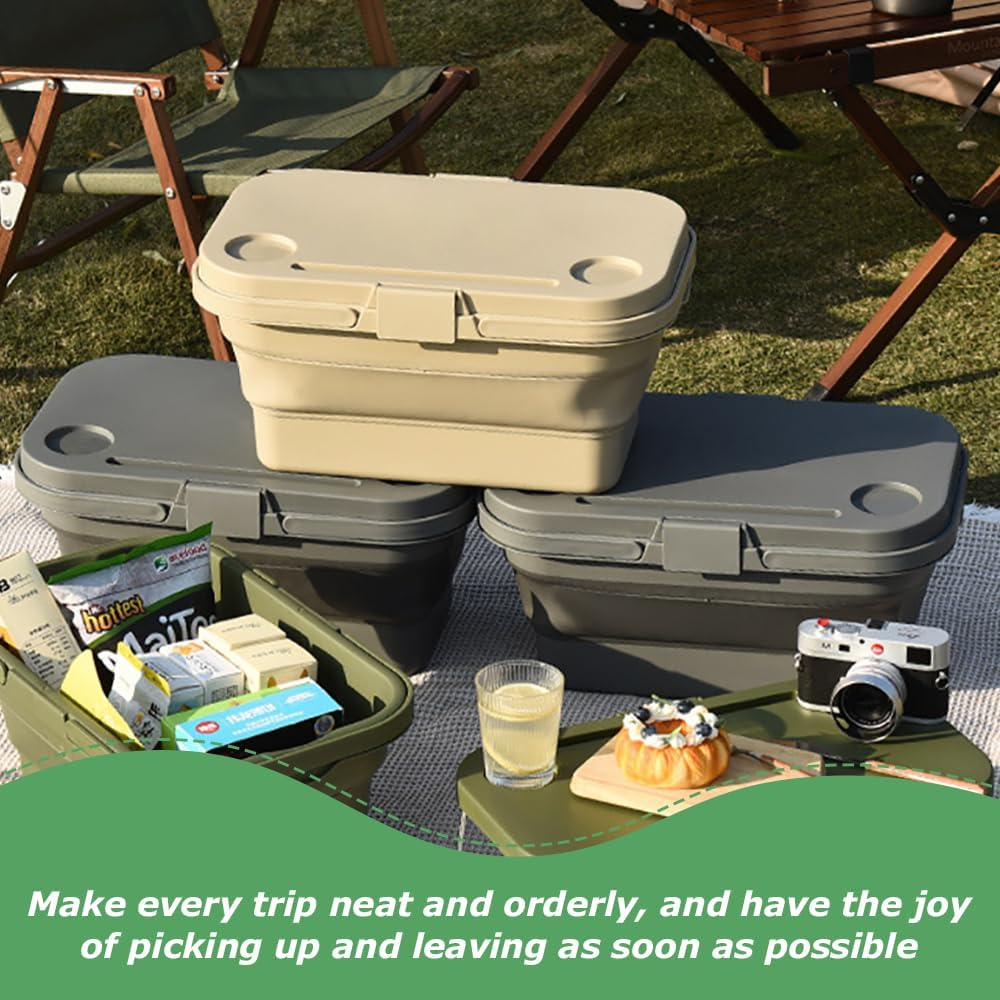 16L Collapsible Picnic Basket with Lid & Handles, 3-In-1 Foldable Table Bucket, Waterproof & Leakproof Storage Bin for Camping, Travel, Outdoor Picnic, Road Trips, Fishing image number 3