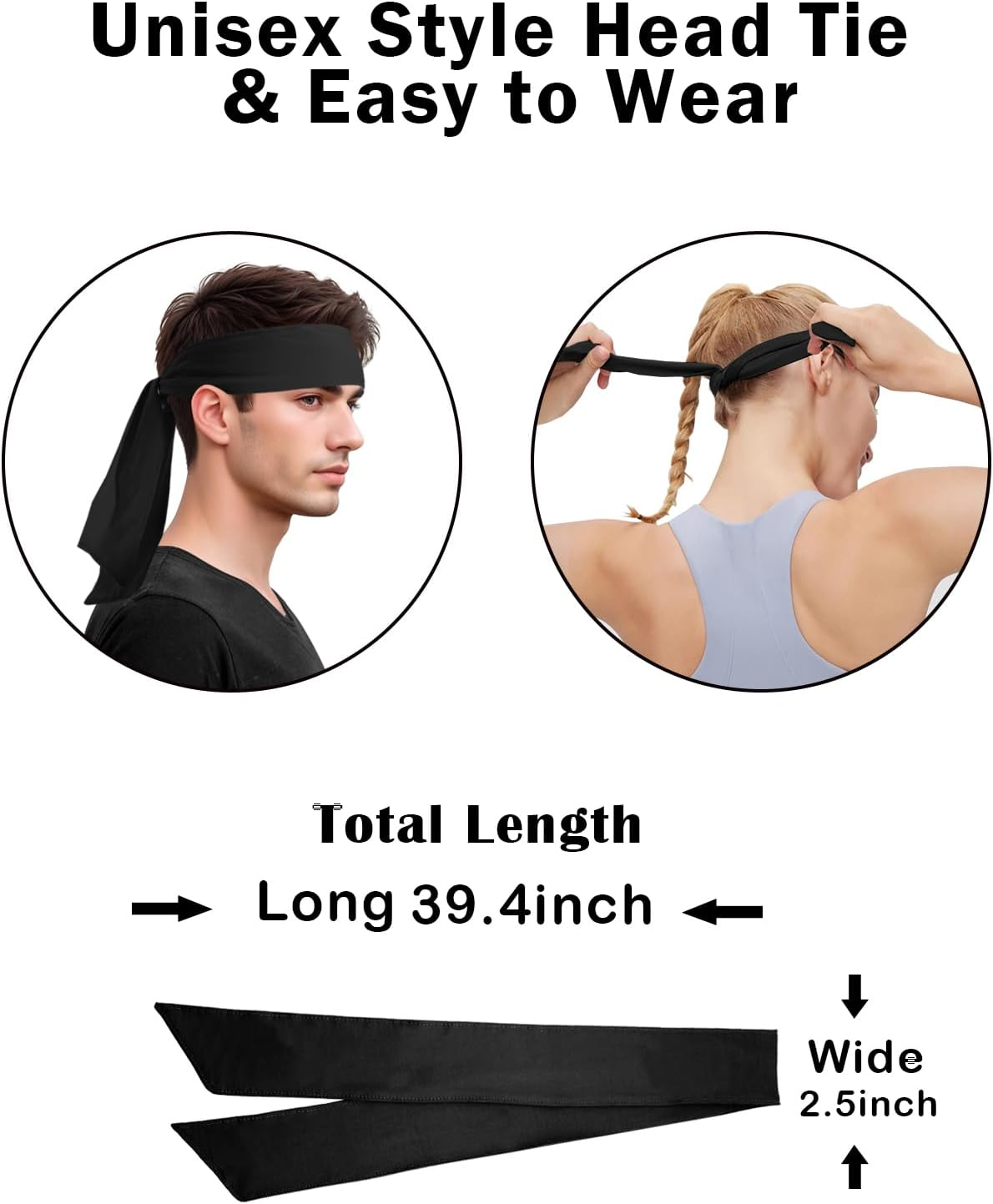 3 Pcs Sports Headband, Tie Headband for Men -Tennis Headband for Women,Sweat Band for Workout, Head Tie for Running, Football, Basketball,Athletics image number 5