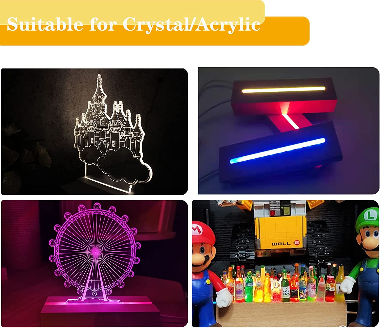 6 Inch Rectangle Display Pedestal, Colorful Rectangle Led Lights Display Base, Crystal Wooden Lighted Base Stand for Acrylic, Crystal, Night Light, Glass Resin Art image number 3