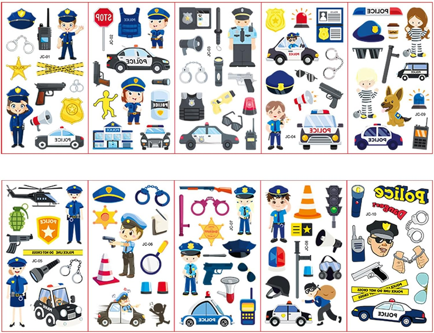 Shalve Cartoon Police Car Temporary Tattoos Waterproof Fake Tattoos Stickers Gift Idea Fillers Birthday Party Favour Supplies School Prizes Rewards Holiday D&eacute;cor Classroom Rewards image number 4