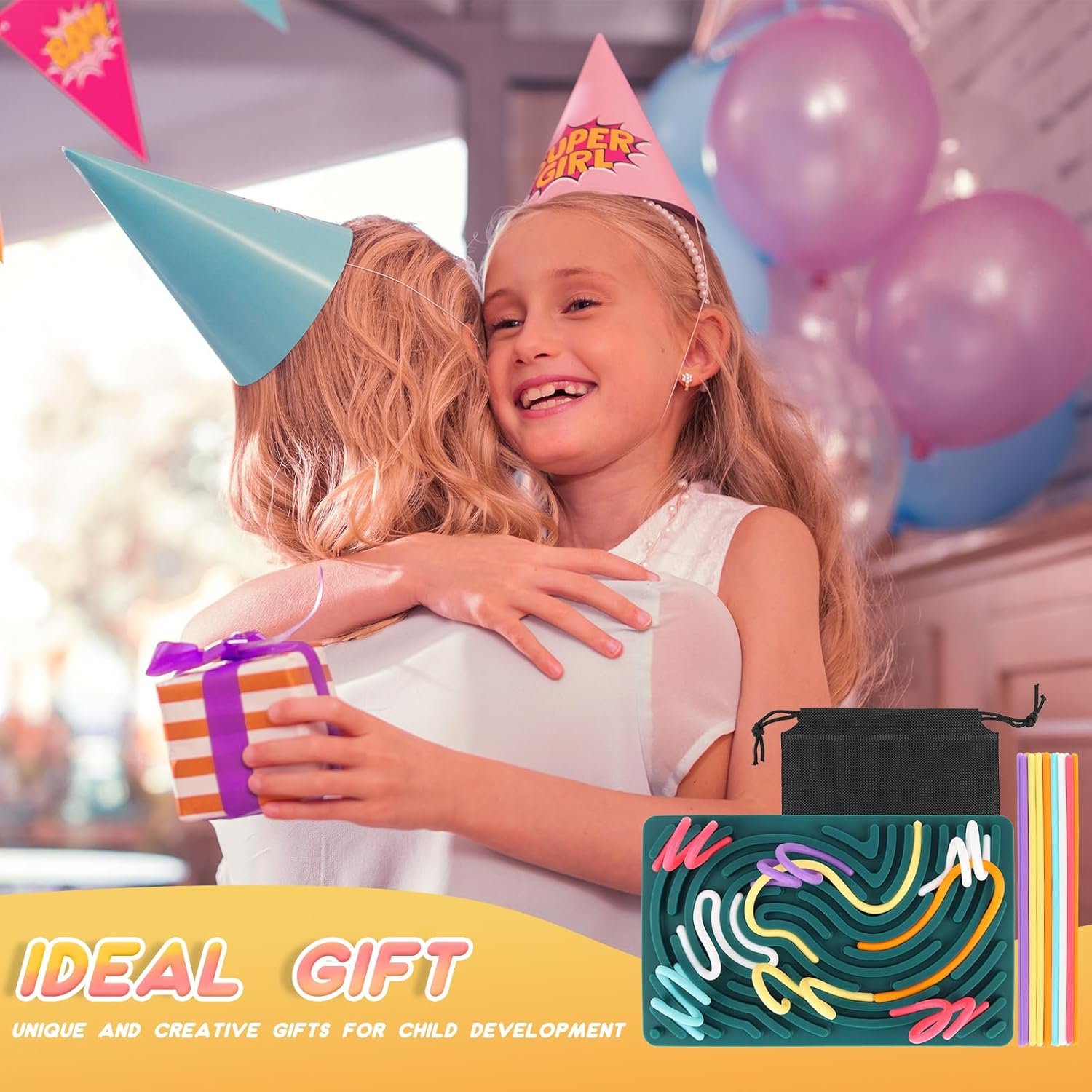 Ddluck Sensory Activity Board, Silicone Sensory Fidget Game Toys, Double-Sided Sensory Toy for Autism ADHD for Children from 3 Years and Adults, with Travel Bag & 20 Accessories Cords