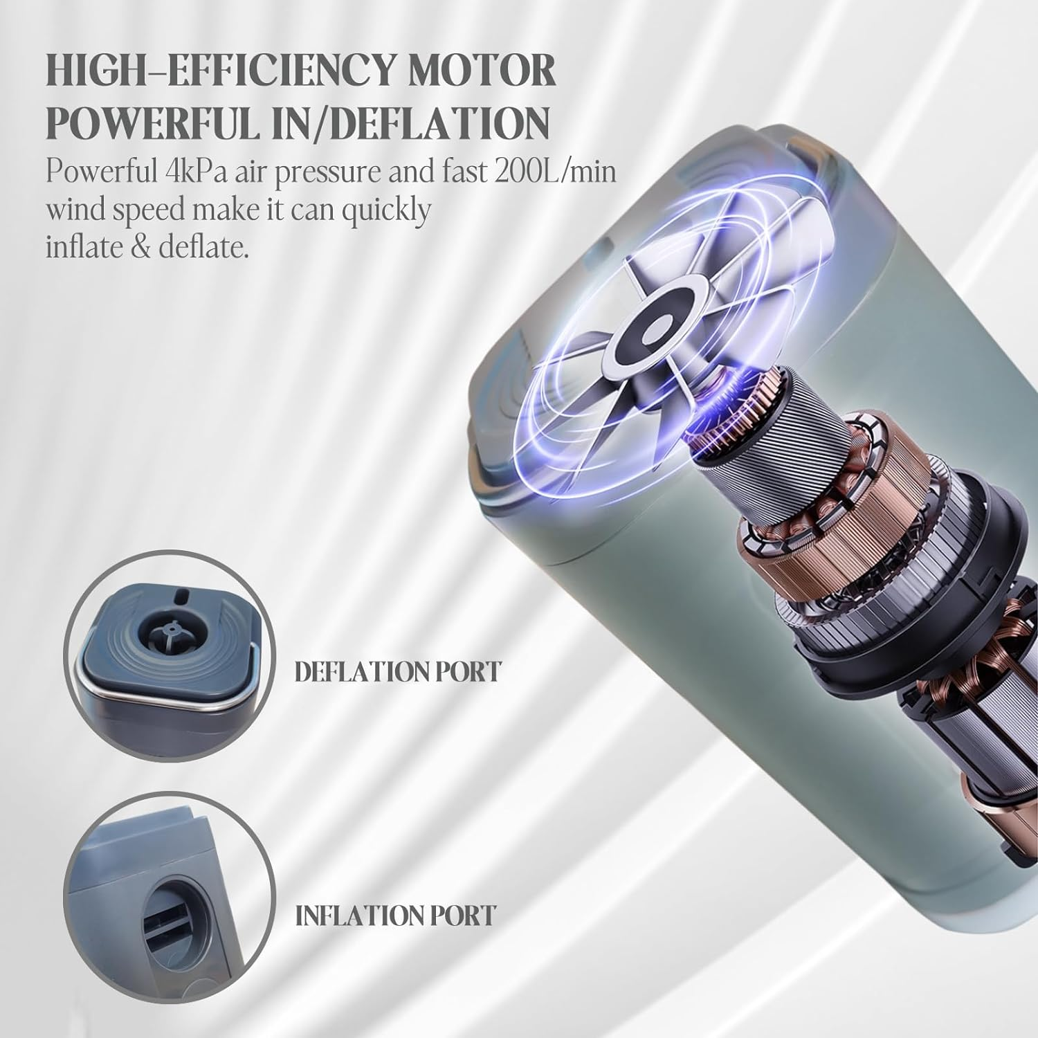 Portable Air Pump ，Ultralight Inflator with Led Light ，Quick Inflate Deflate for Air Mattress, Air Bed, Pool Toys, Floats, Swimming Ring, Vacuum Bags, Inflator