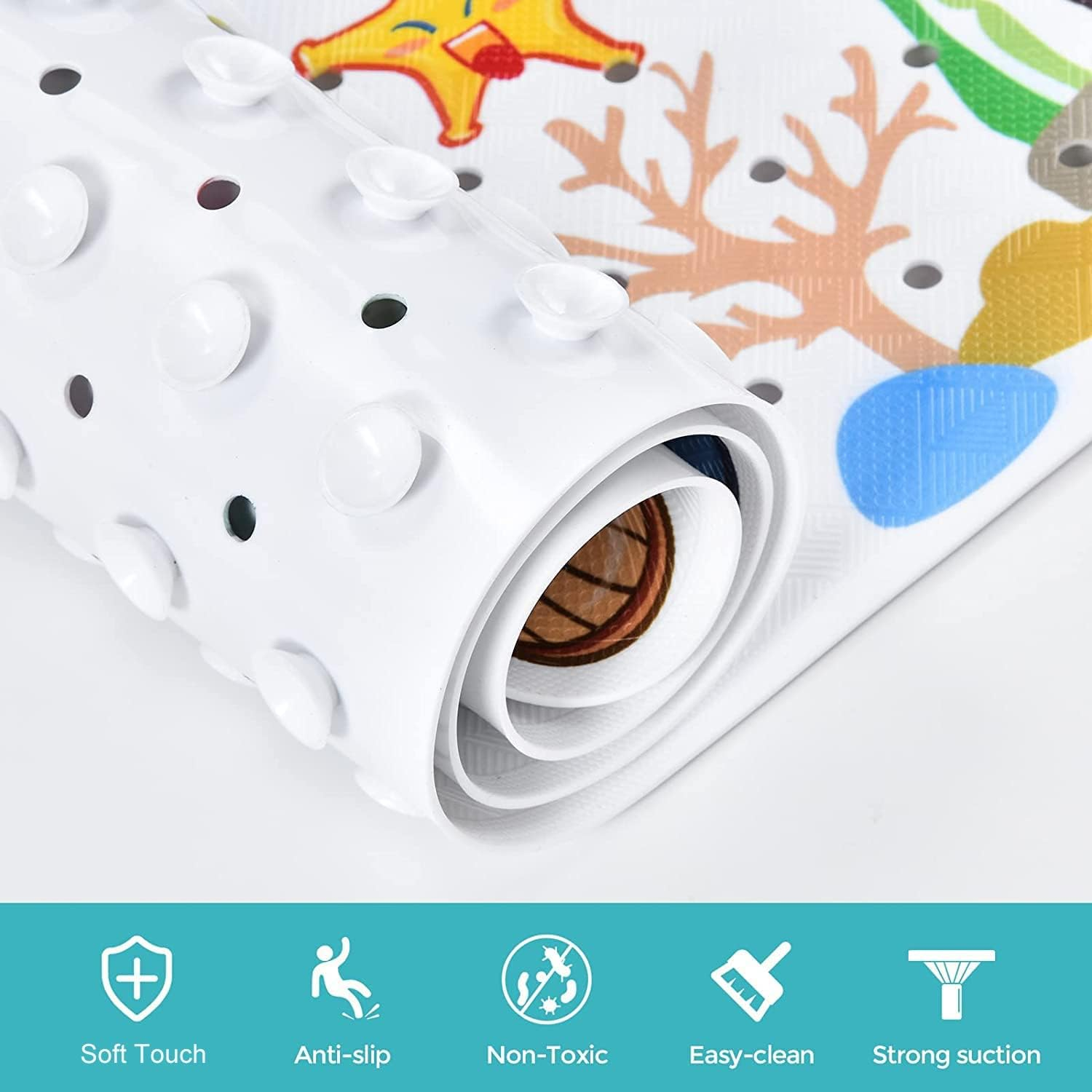 G-Sunny Baby Bath Mat for Bathtub, Non-Slip Bath Mat for Children, Extra-Long 40X16 Inch Bathroom Toddler anti Slip Shower Mat with Suction Cups & Drain Holes,Machine Washable,Whale image number 6