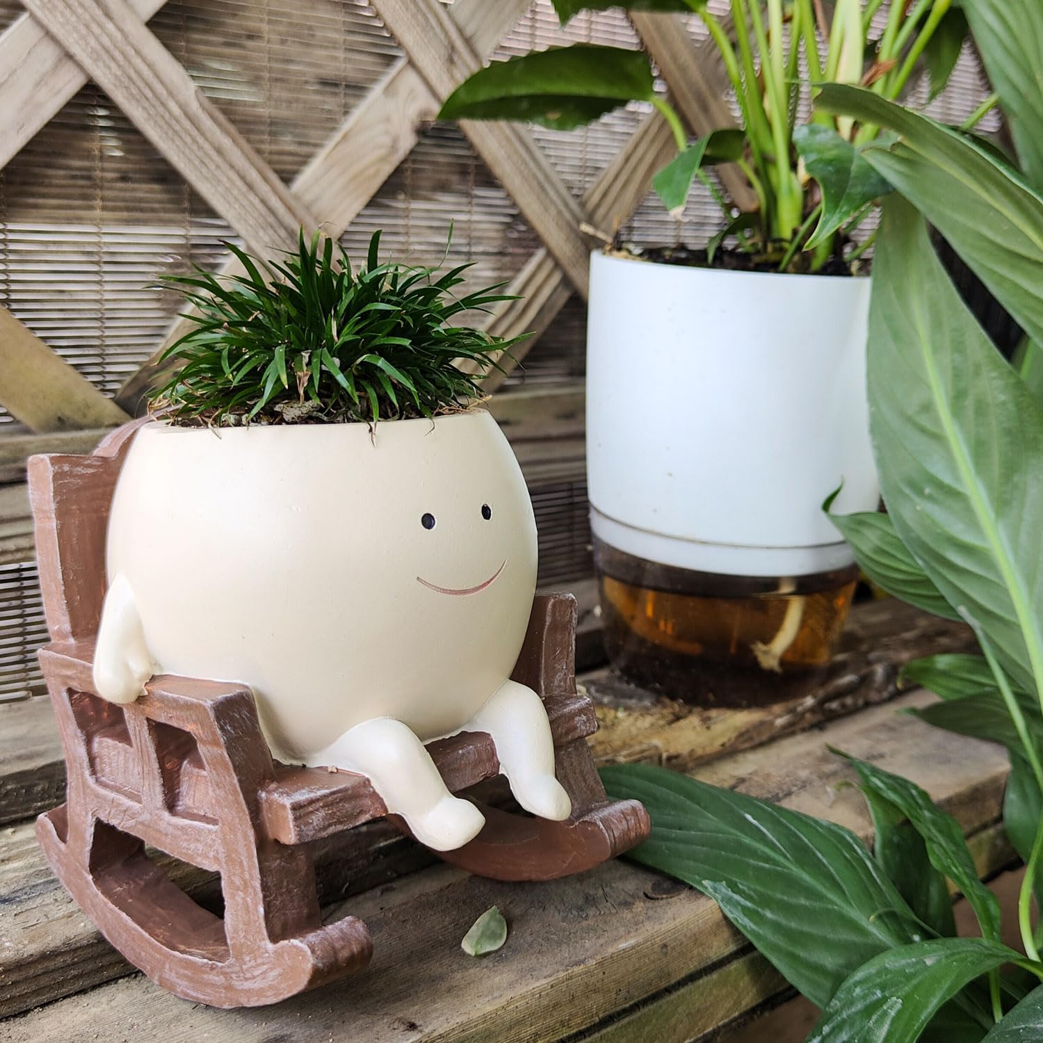 Face Planter Pots Cute Smile Flower Planter for Indoor Outdoor Plants Resin Rocking Chair Succulent Pot for String of Pearls Unique Gift on Mother'S Day, Birthday, Christmas image number 6