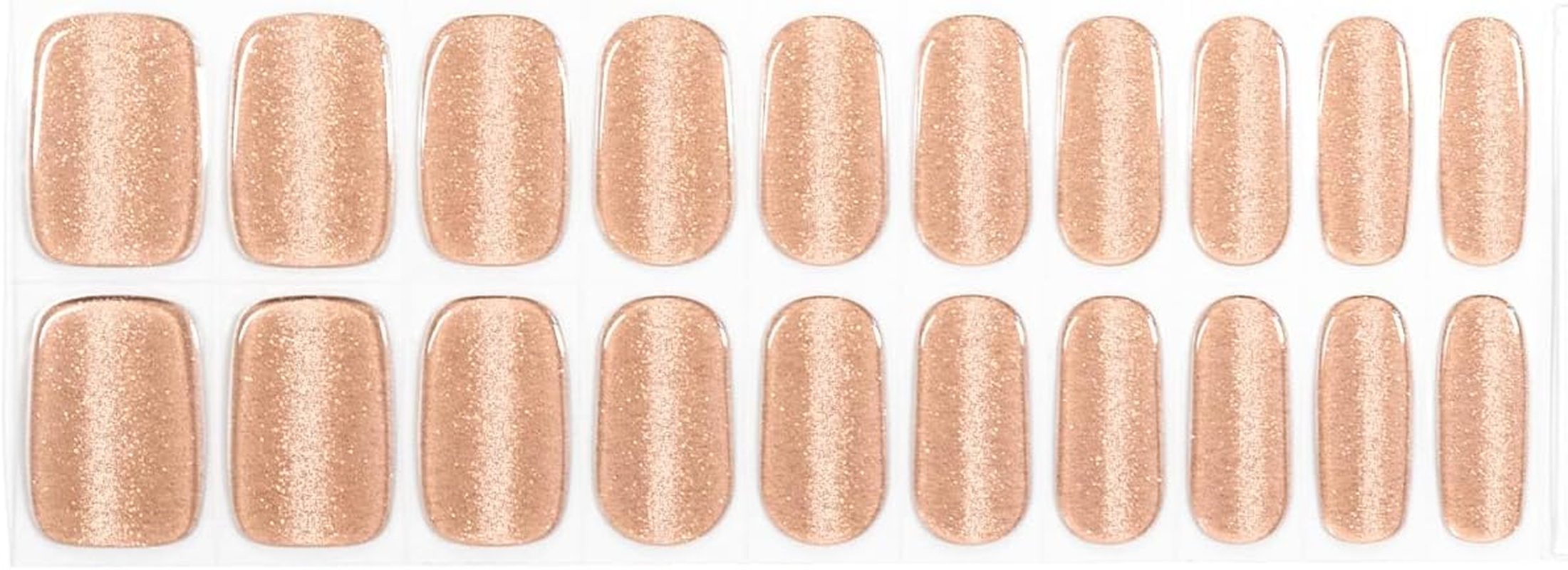 Wilana Gel Nail Stickers - Long-Lasting Semi-Cured Gel Nail Strips - Light Brown Magnet Glitter (Caramel Luxe) image number 1