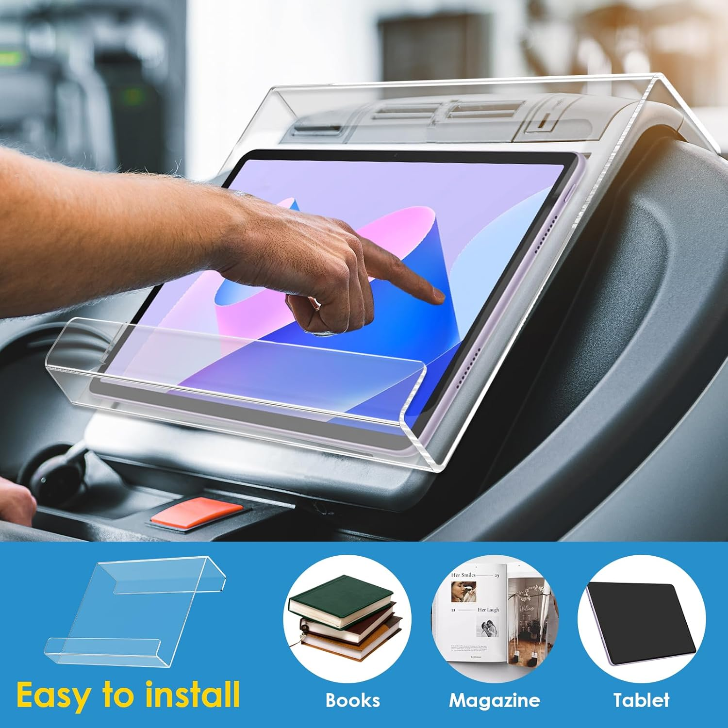 Treadmill Tablet Holder, Acrylic Treadmill Book Holder, Clear Treadmill Tablet Mount, Portable Exercise Bike Reading Stand Compatible with Ipad, Kindle, Flat Tablet, Ereader for Home Gym Exercising image number 4