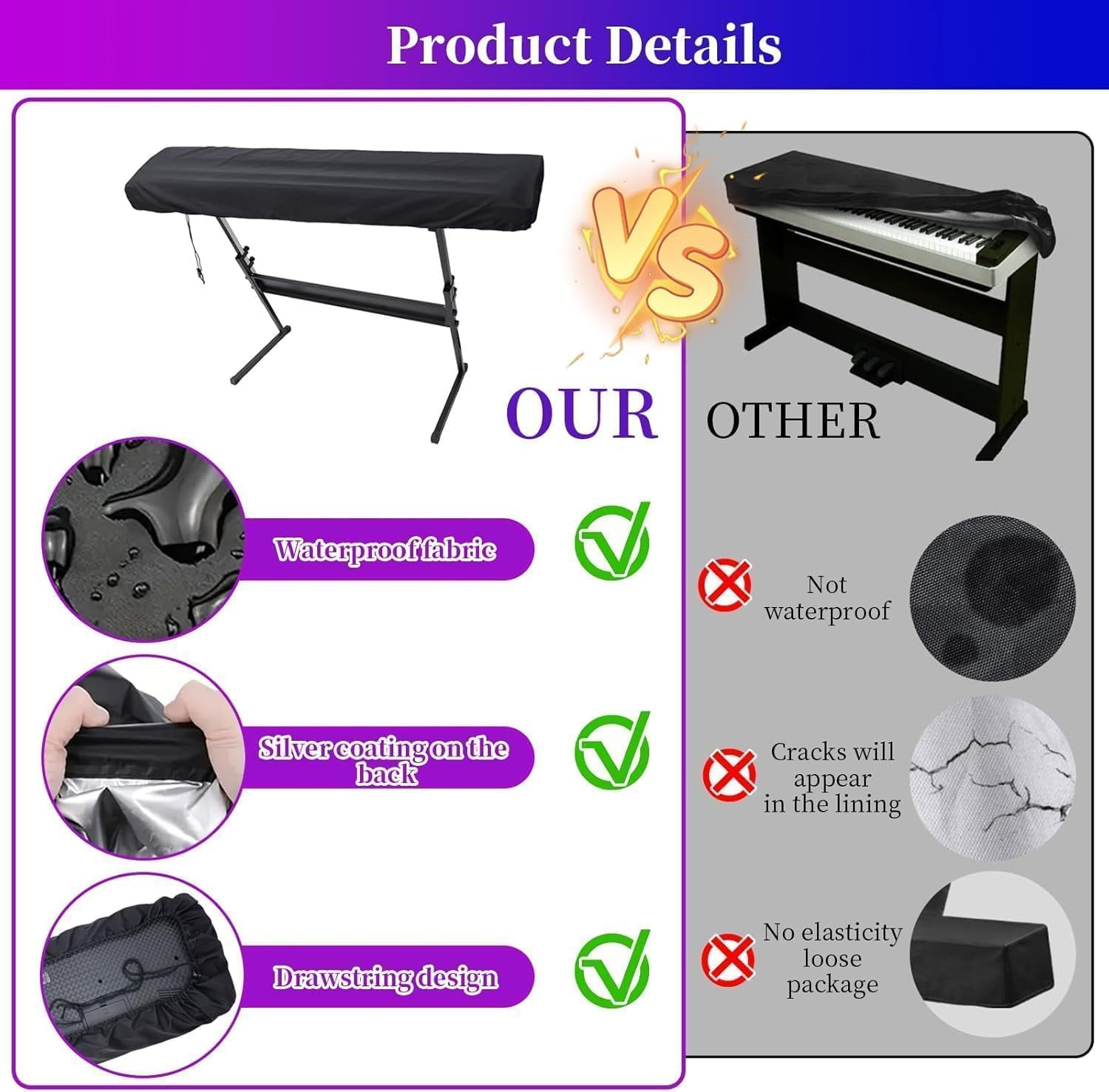 88 Key Piano Keyboard Cover Electronic Piano Dust Cover Waterproof for Electronic Keyboard Digital Piano Yamaha Casio Roland Consoles image number 5